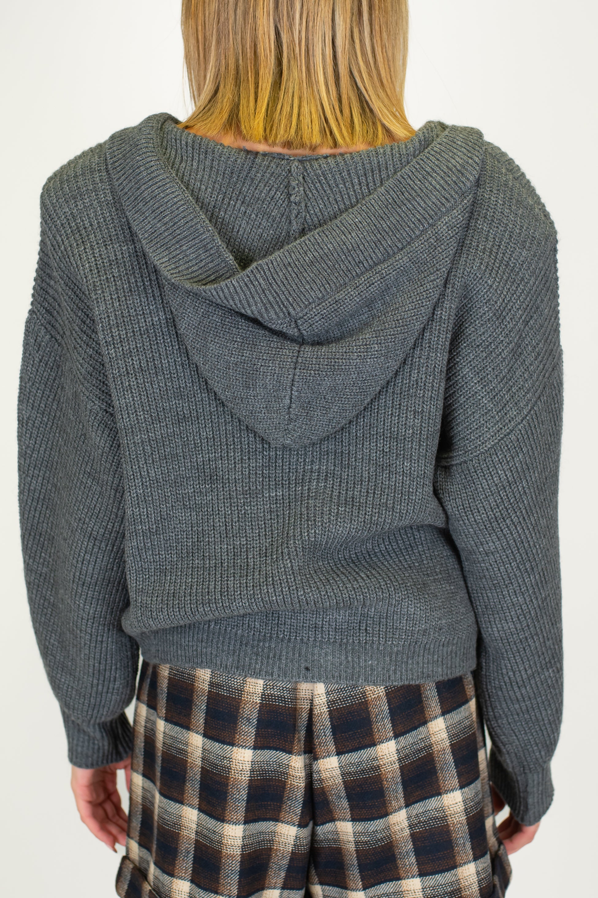 Haveone - Cardigan a costine in misto lana con spalline e cappuccio