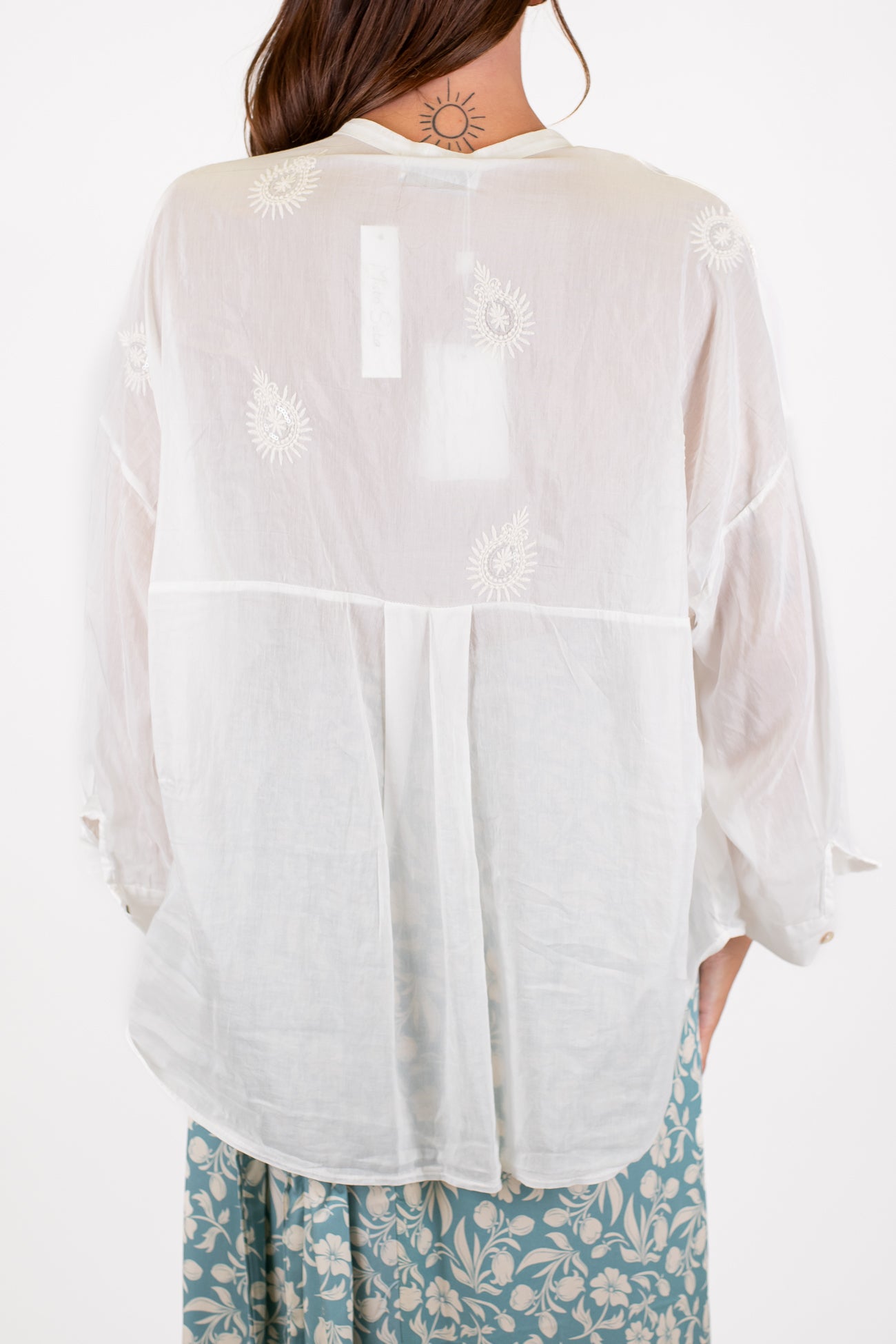 Motel - Camicia in misto mussola di cotone e seta con ricami e micropaillettes