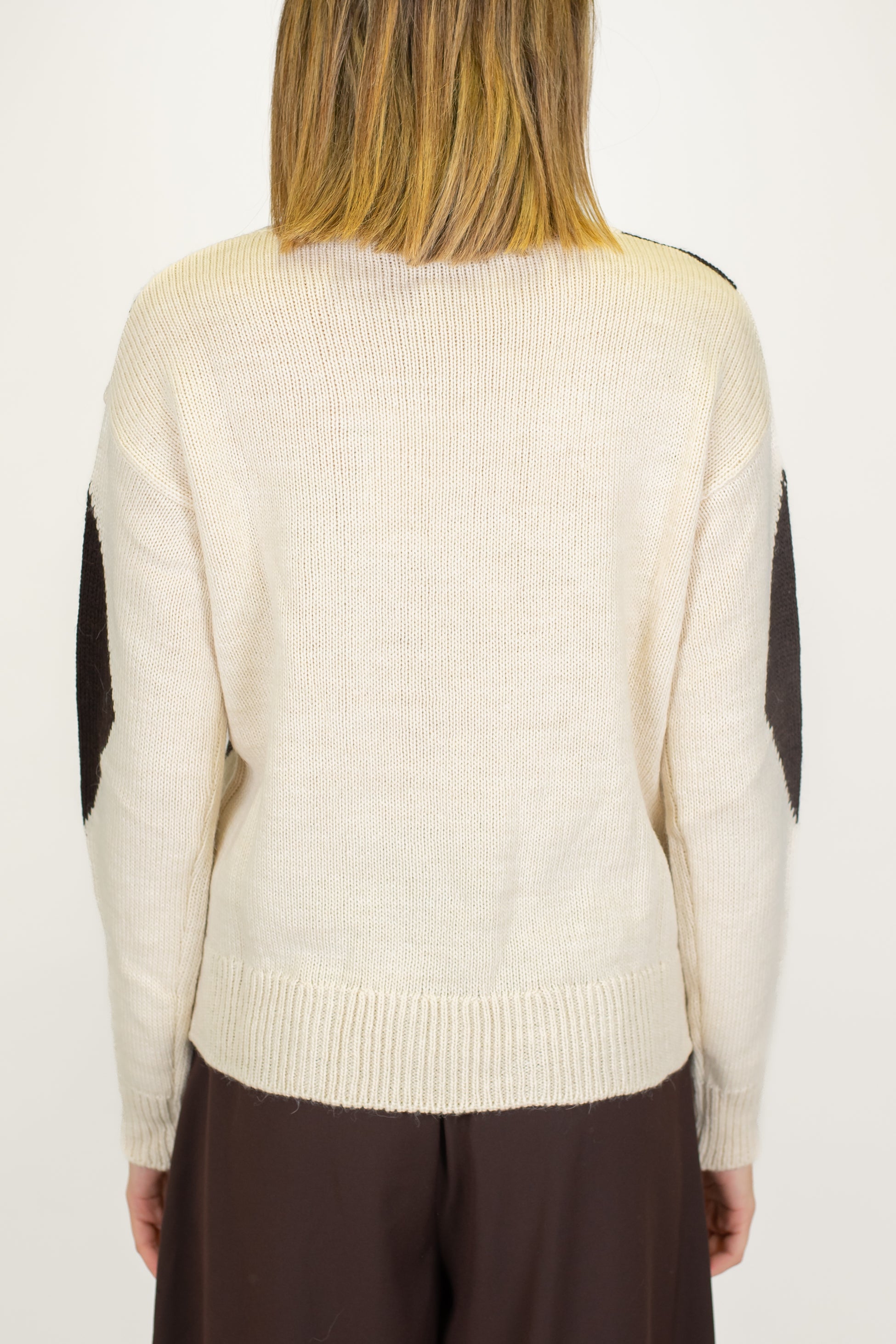 Motel - Maglia fantasia rombi con dettagli ricamati a contrasto in misto lana