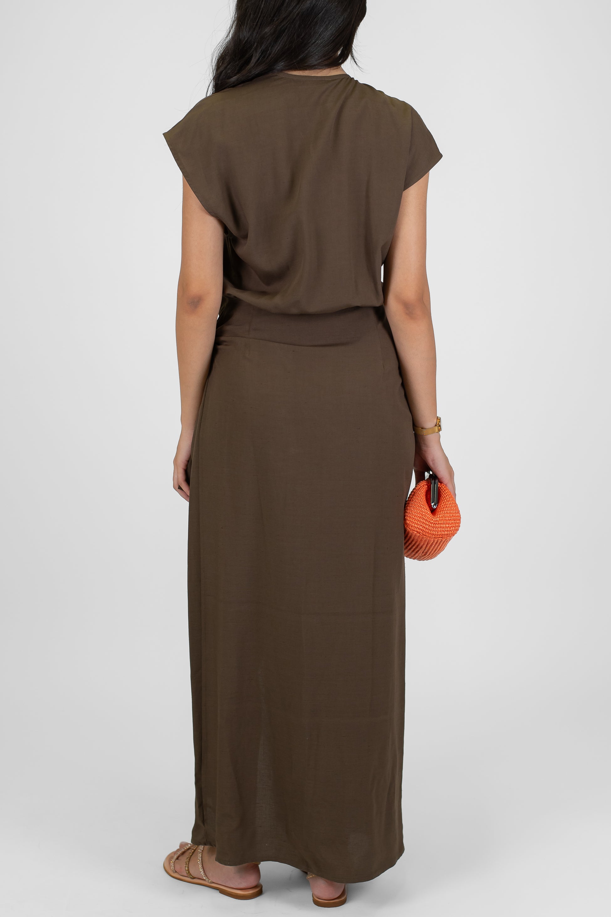 Tensione in - Abito lungo pareo mezzamanica in misto lino