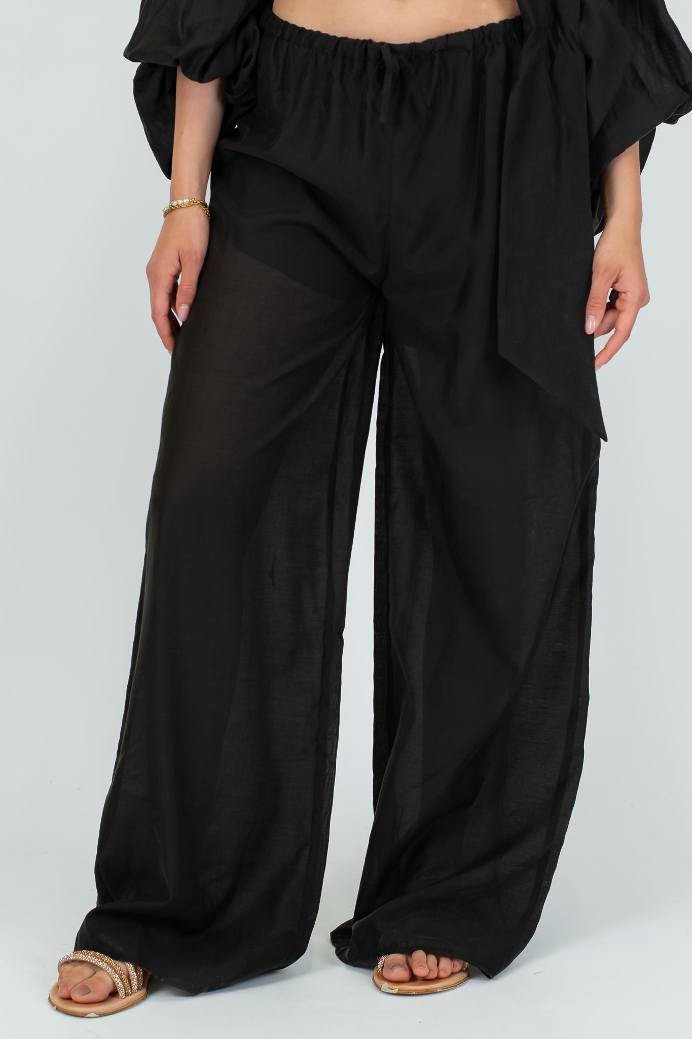 Haveone - Pantalone palazzo con elastico in vita in lyocell