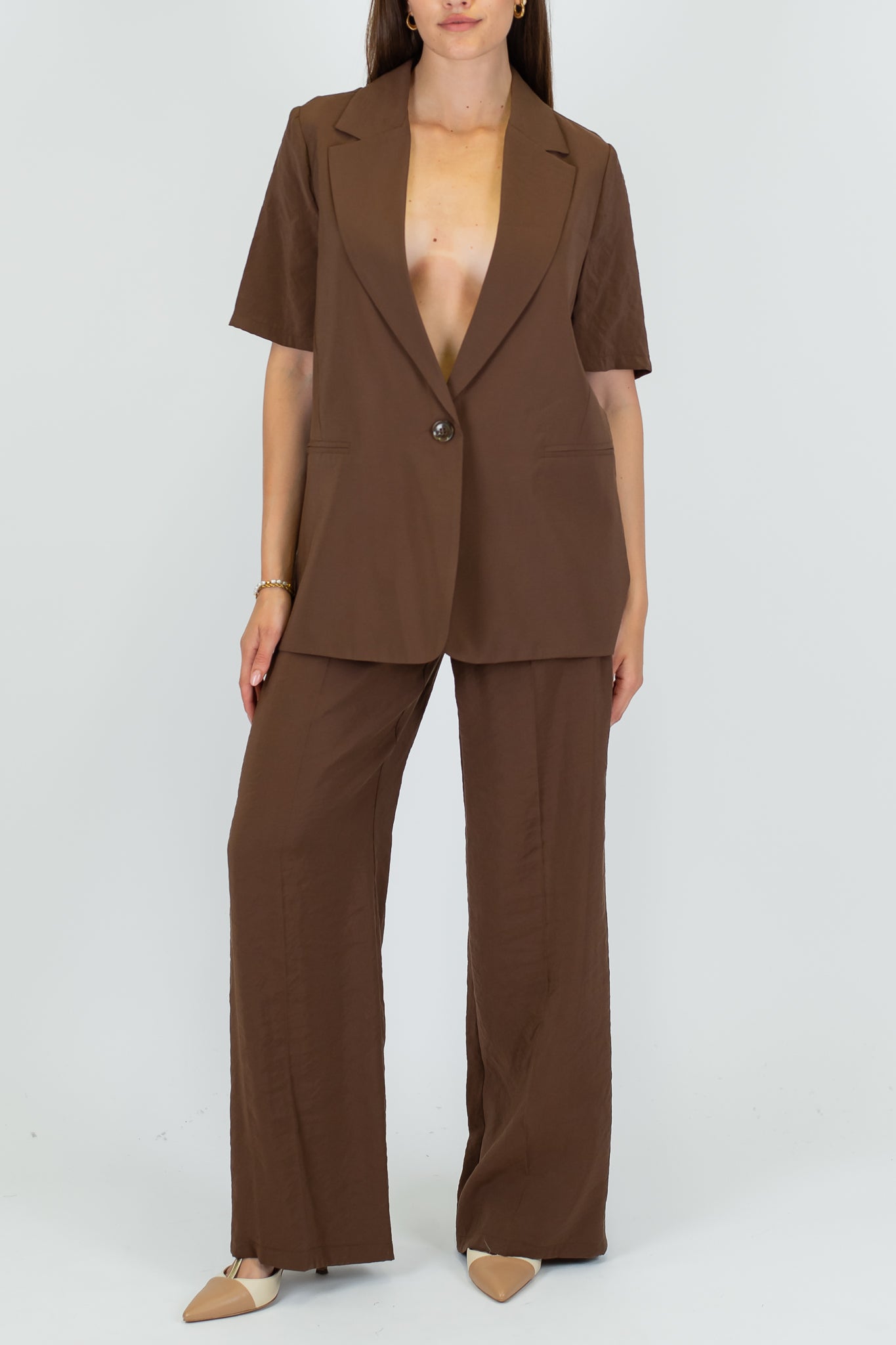 Haveone - Pantalone palazzo con elastico dietro e cintura