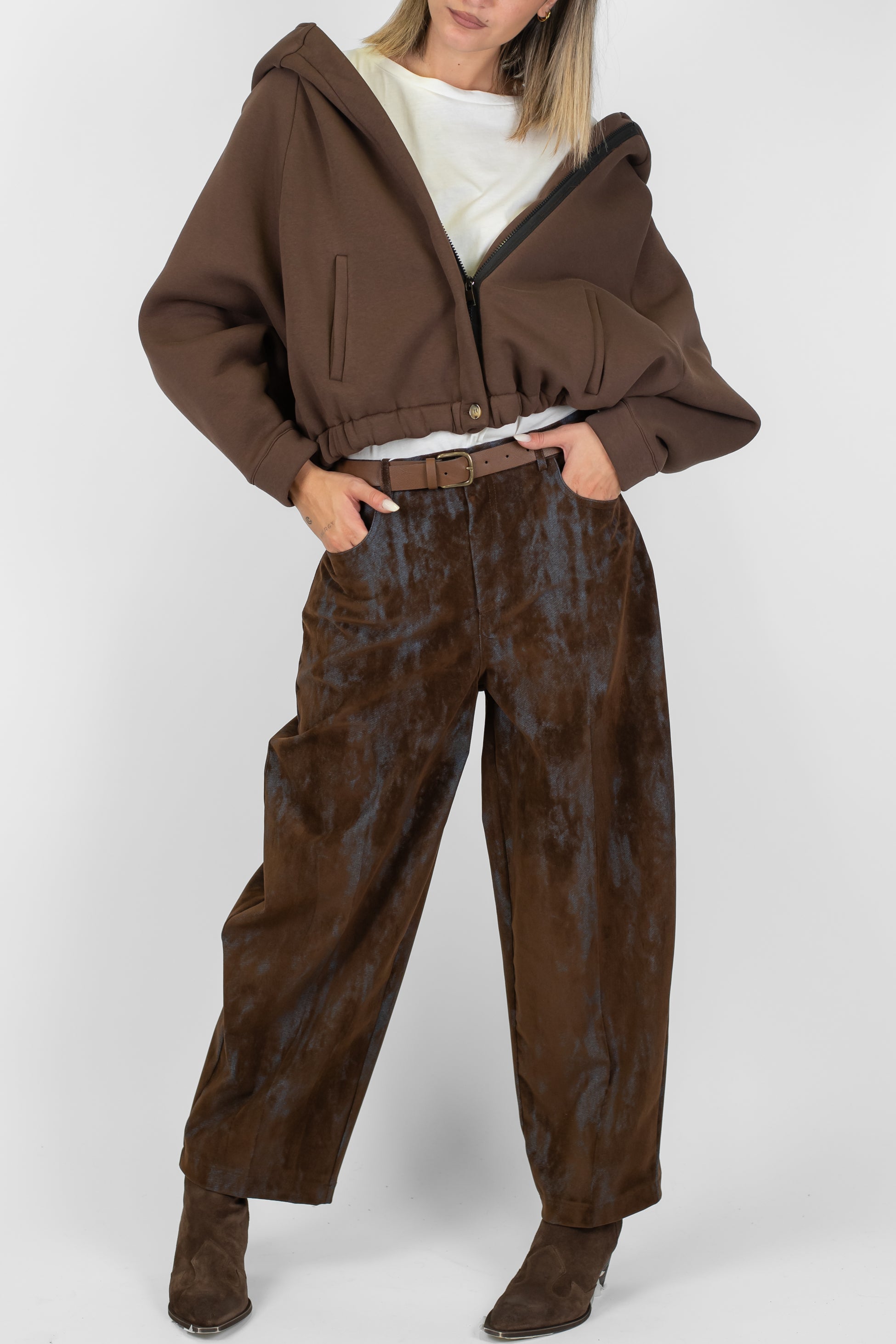 Motel - Pantalone balloon effetto dirty in vellutina leggera