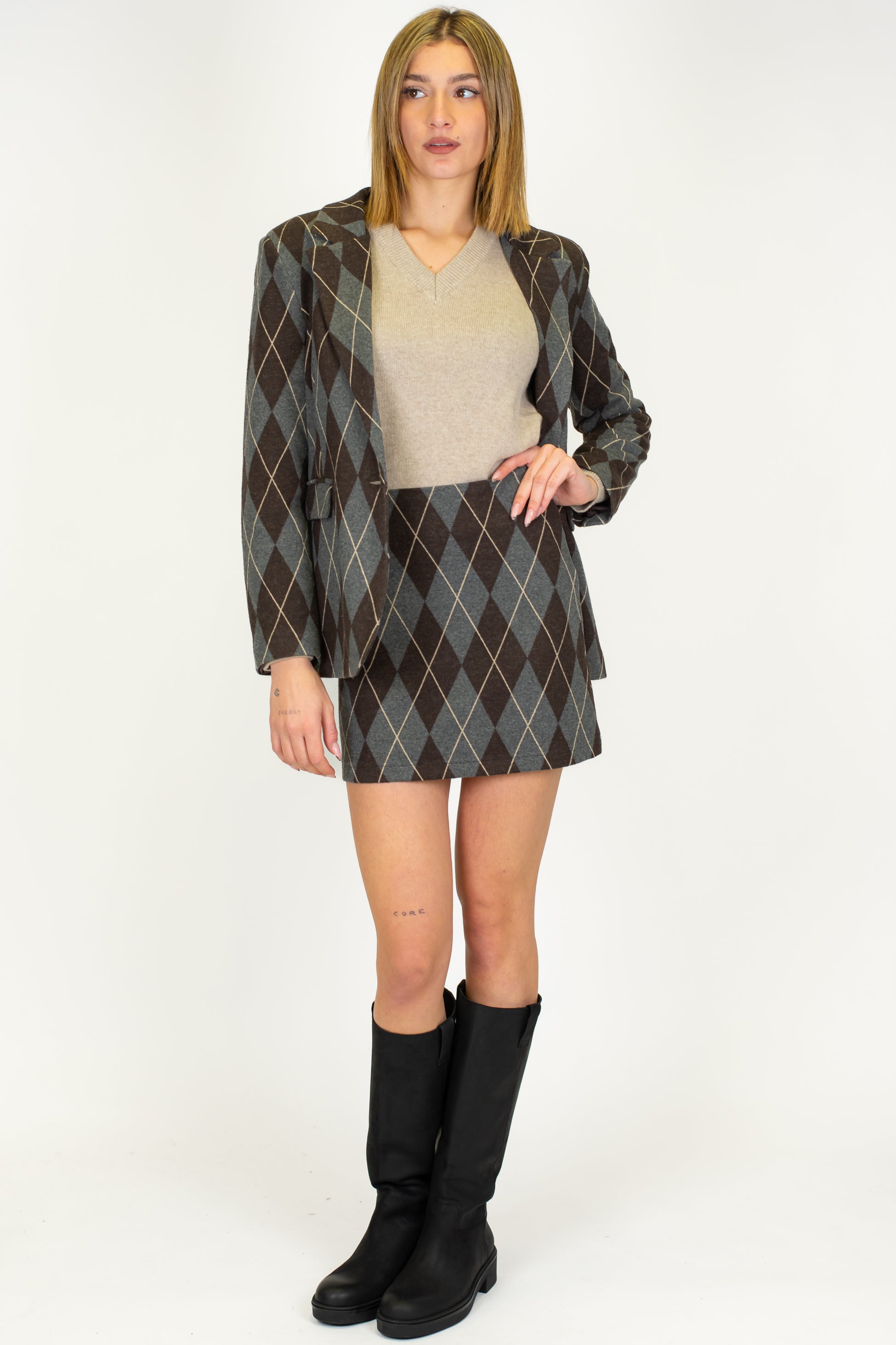 Tensione in - Giacca monopetto fantasia rombi