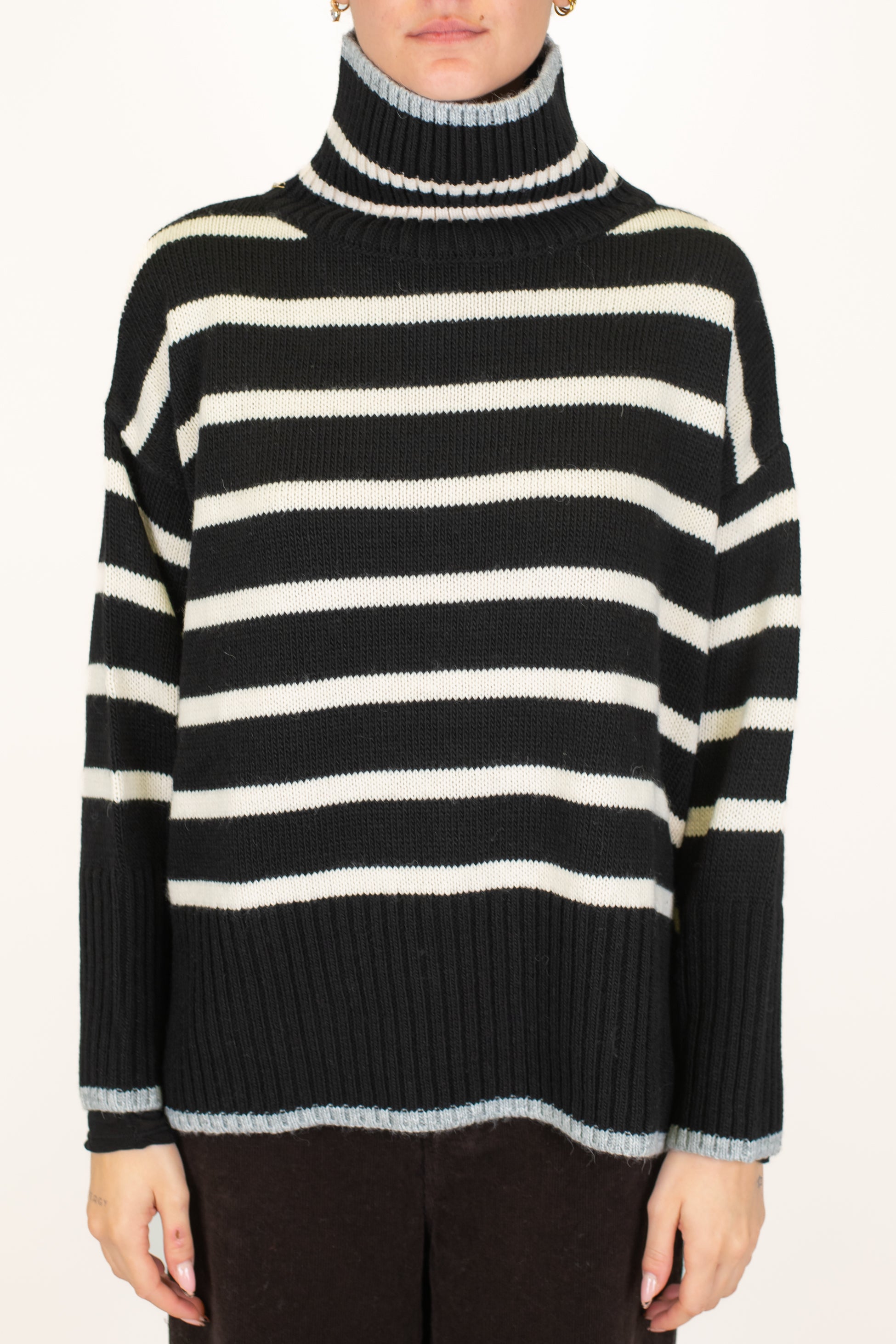 Motel - Lupetto over fantasia a righe in misto lana con fondo a contrasto