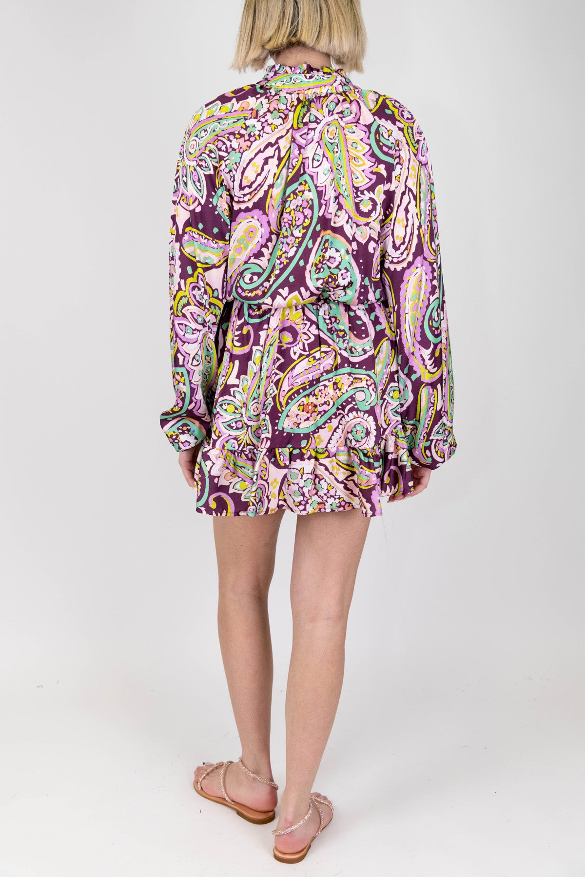 Dixie - Abito corto scollo a V fantasia etnica multicolor in viscosa