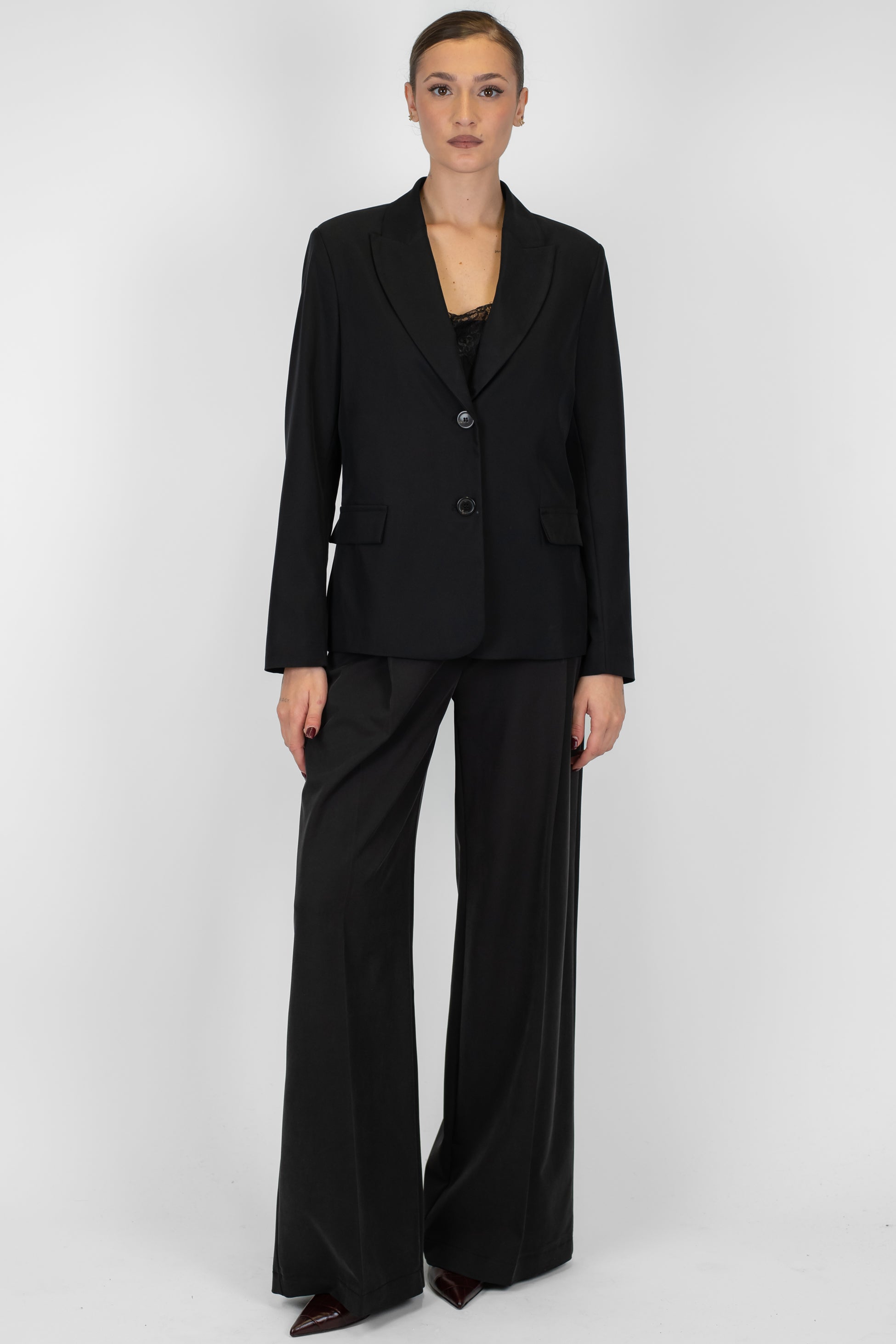 Maryley - Pantalone palazzo in tencel con elastico sul retro