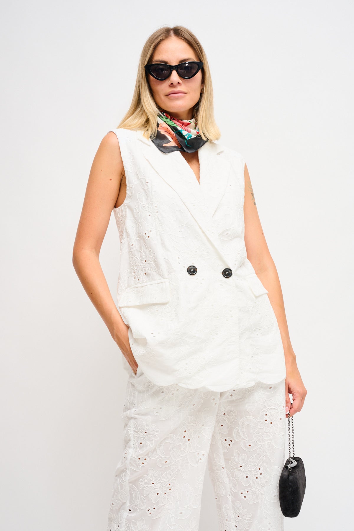 Maryley - Giacca giromaniche doppiopetto in pizzo san gallo