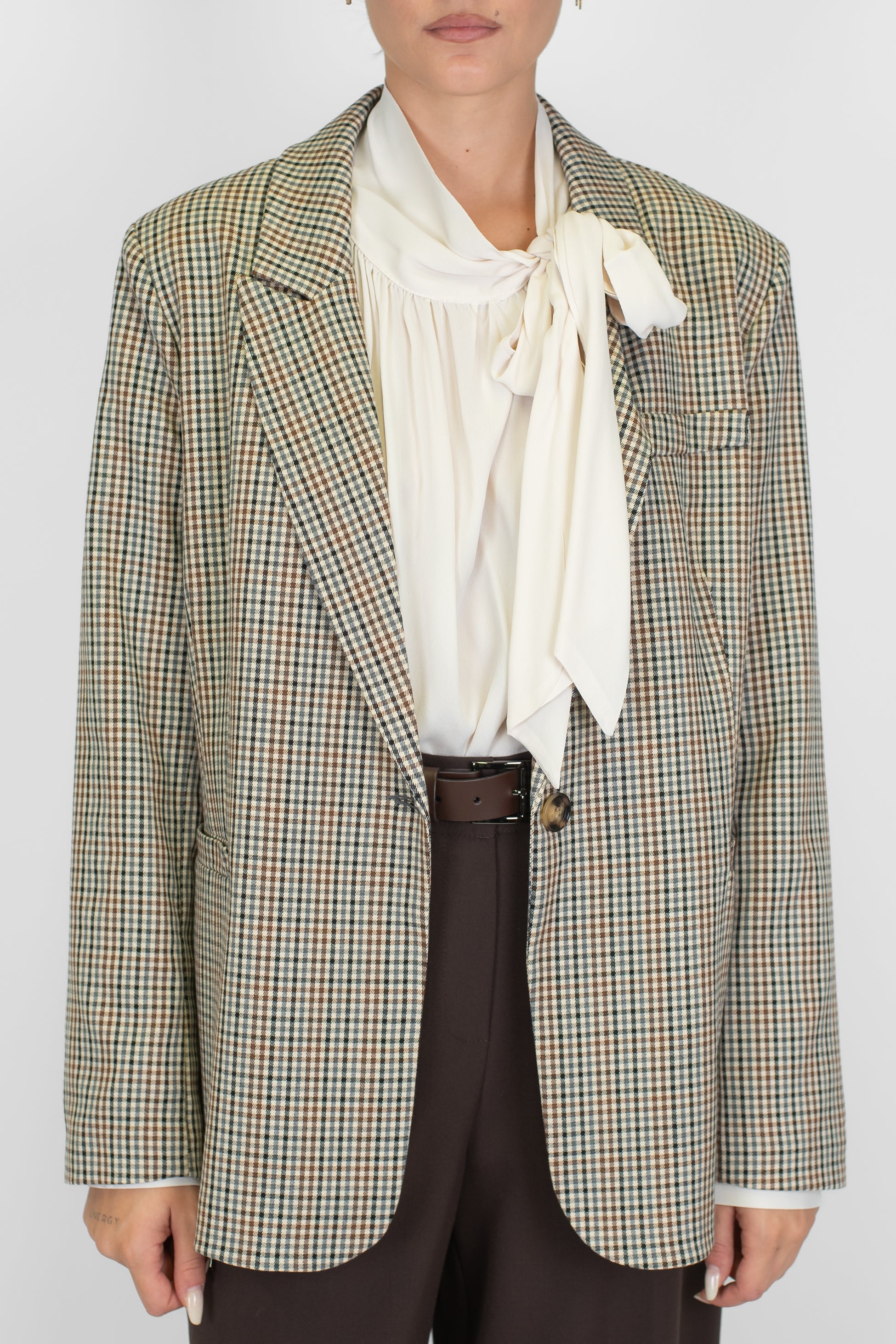 Haveone - Giacca monopetto microfantasia quadri con spilline