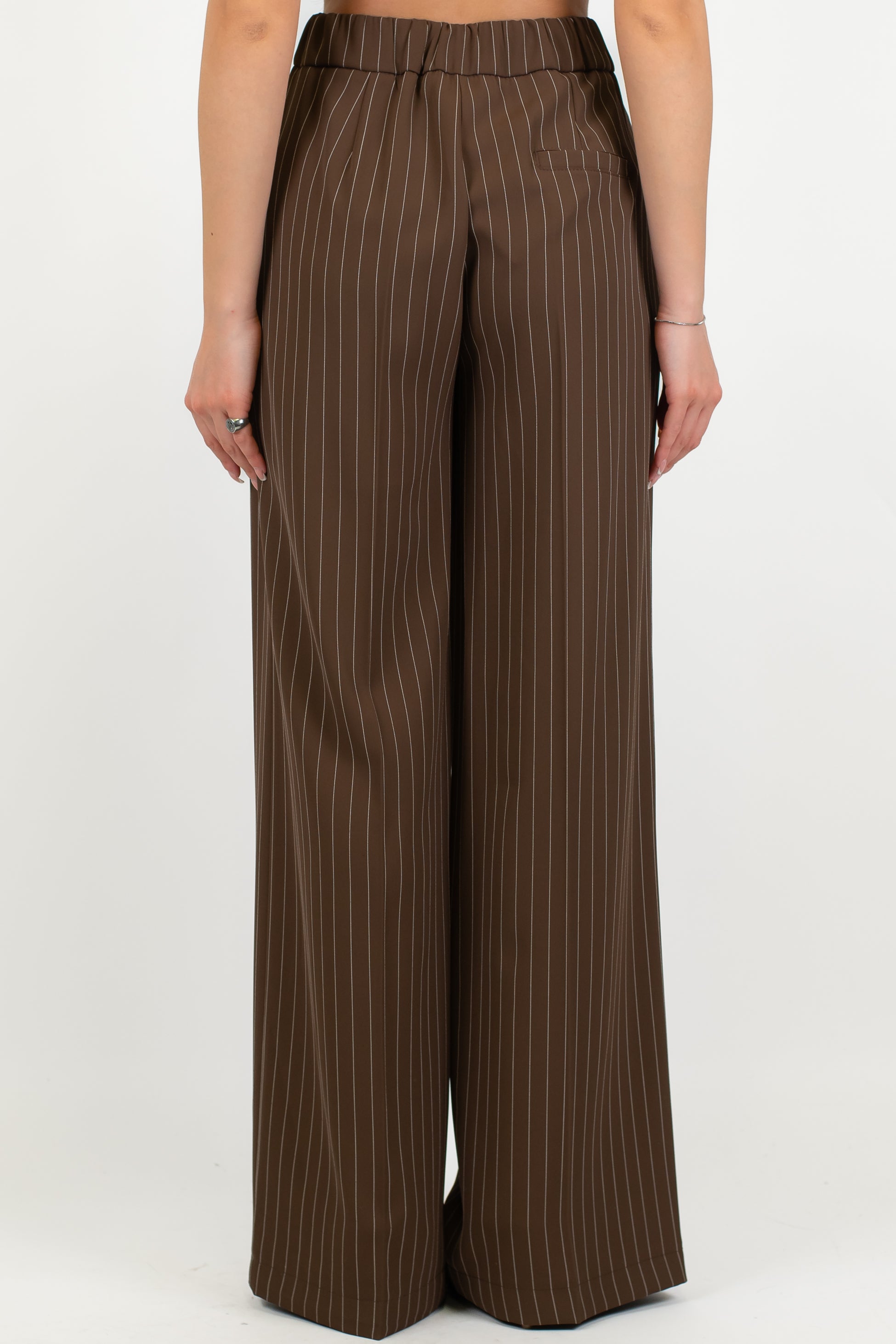 Maryley - Pantalone palazzo gessato con pinces ed elastico sul retro