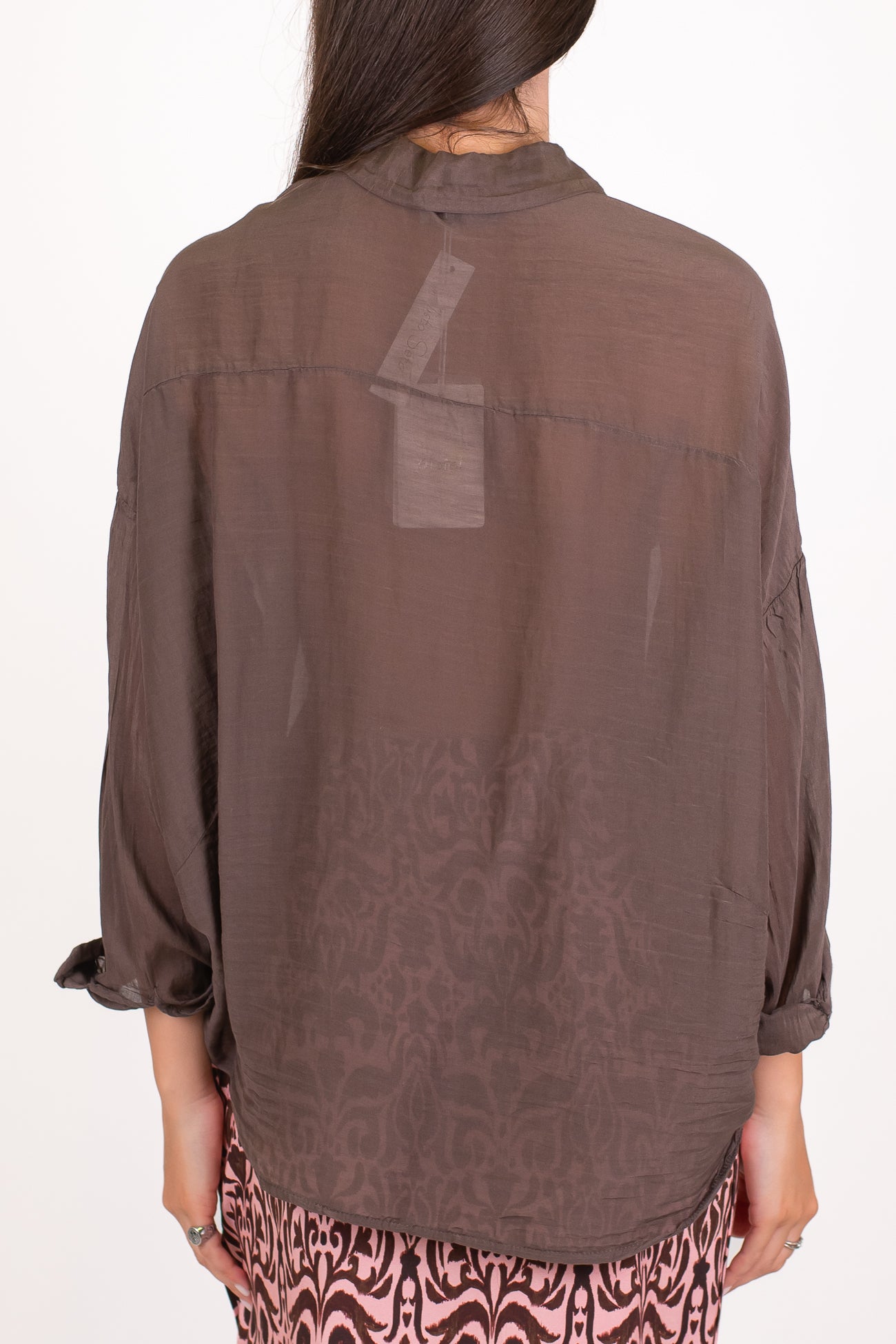 Motel - Camicia tinta unita in mussola di cotone e seta con strigliature