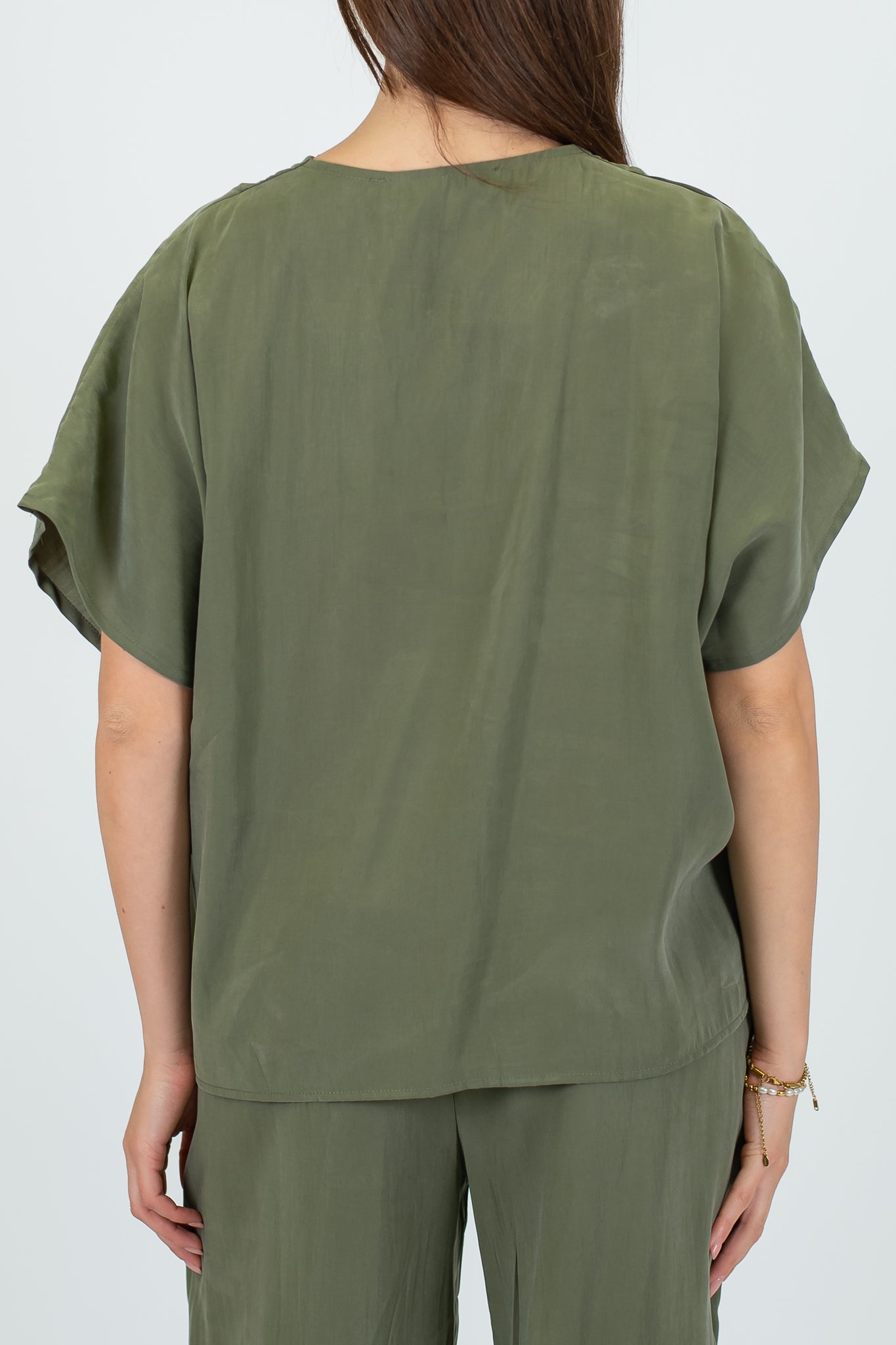 Haveone - Coordinato blusa scollo V e pantalone palazzo in cupro