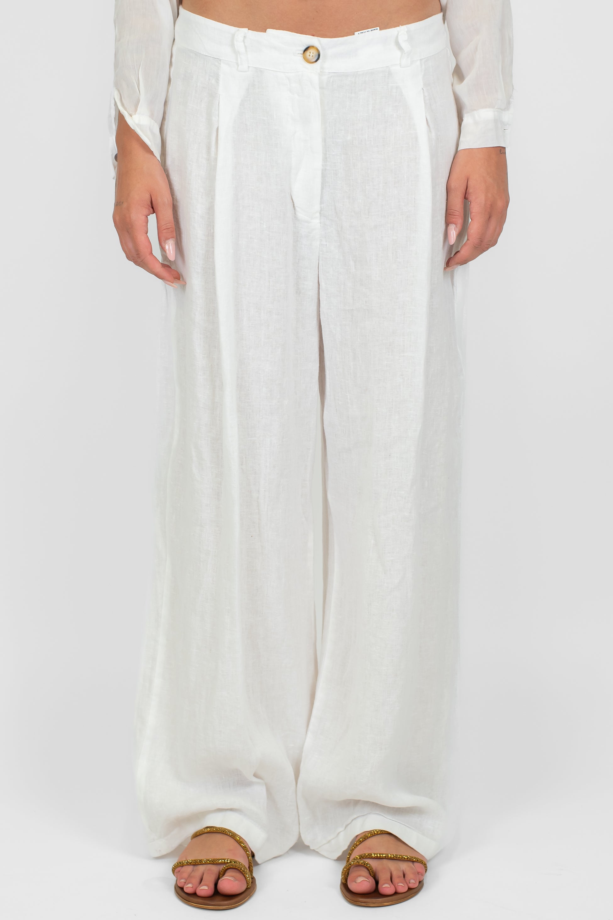 Tensione in - Pantalone palazzo con pinces 100% lino