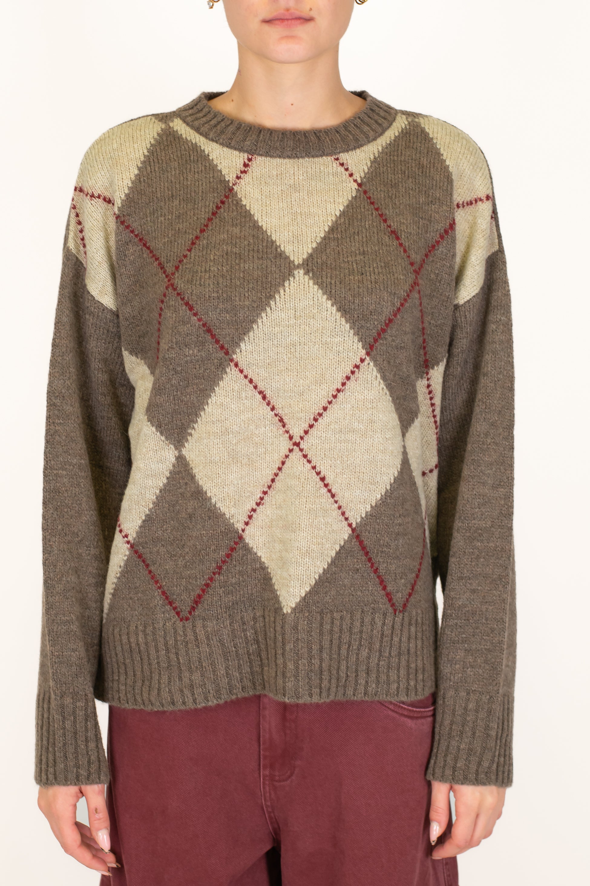 Tensione in - Maglia fantasia rombi a contrasto in misto lana