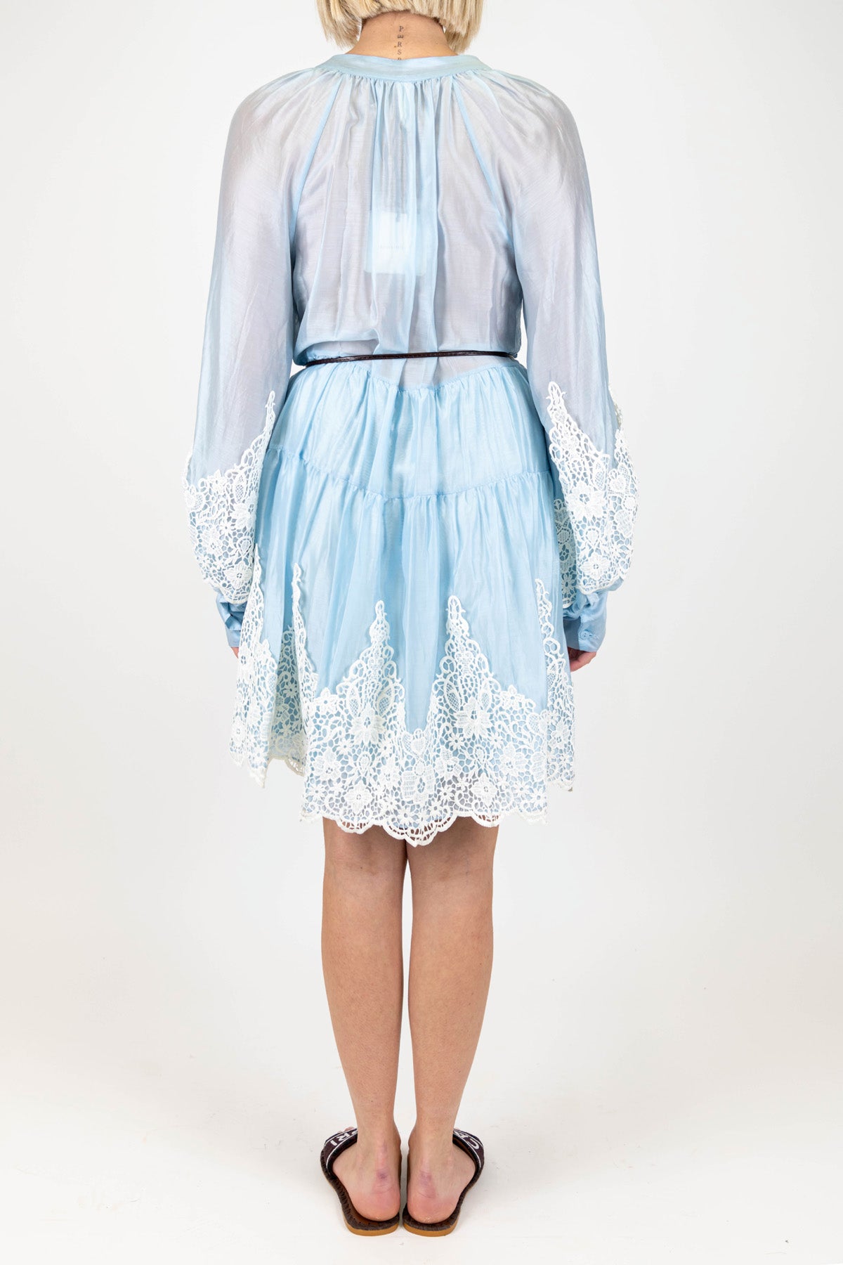 Tensione in - Abito corto in tencel con scollo a V e fondo in crochet