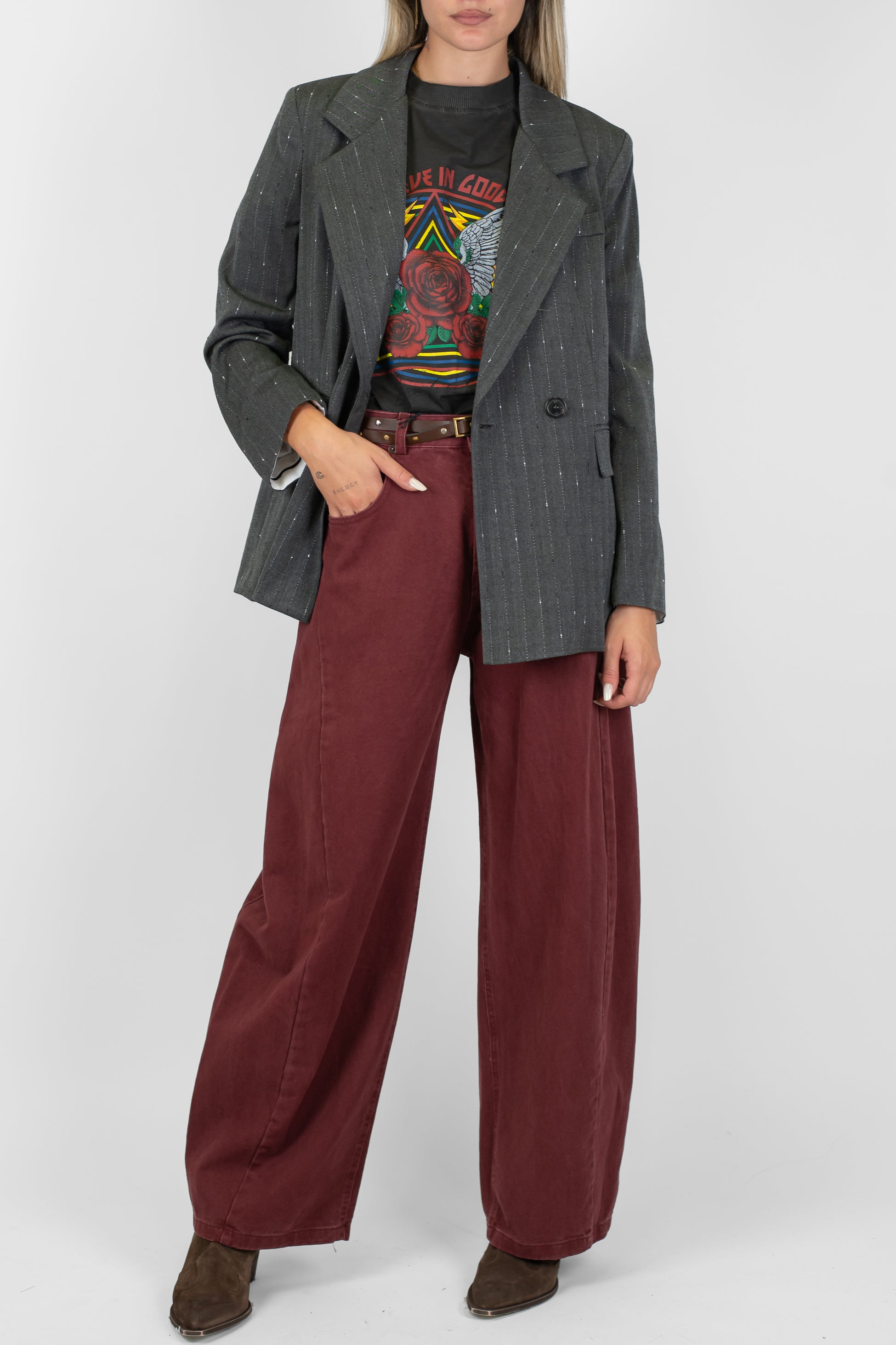 Tensione in - Pantalone regualr a gamba ampia in denim colorato