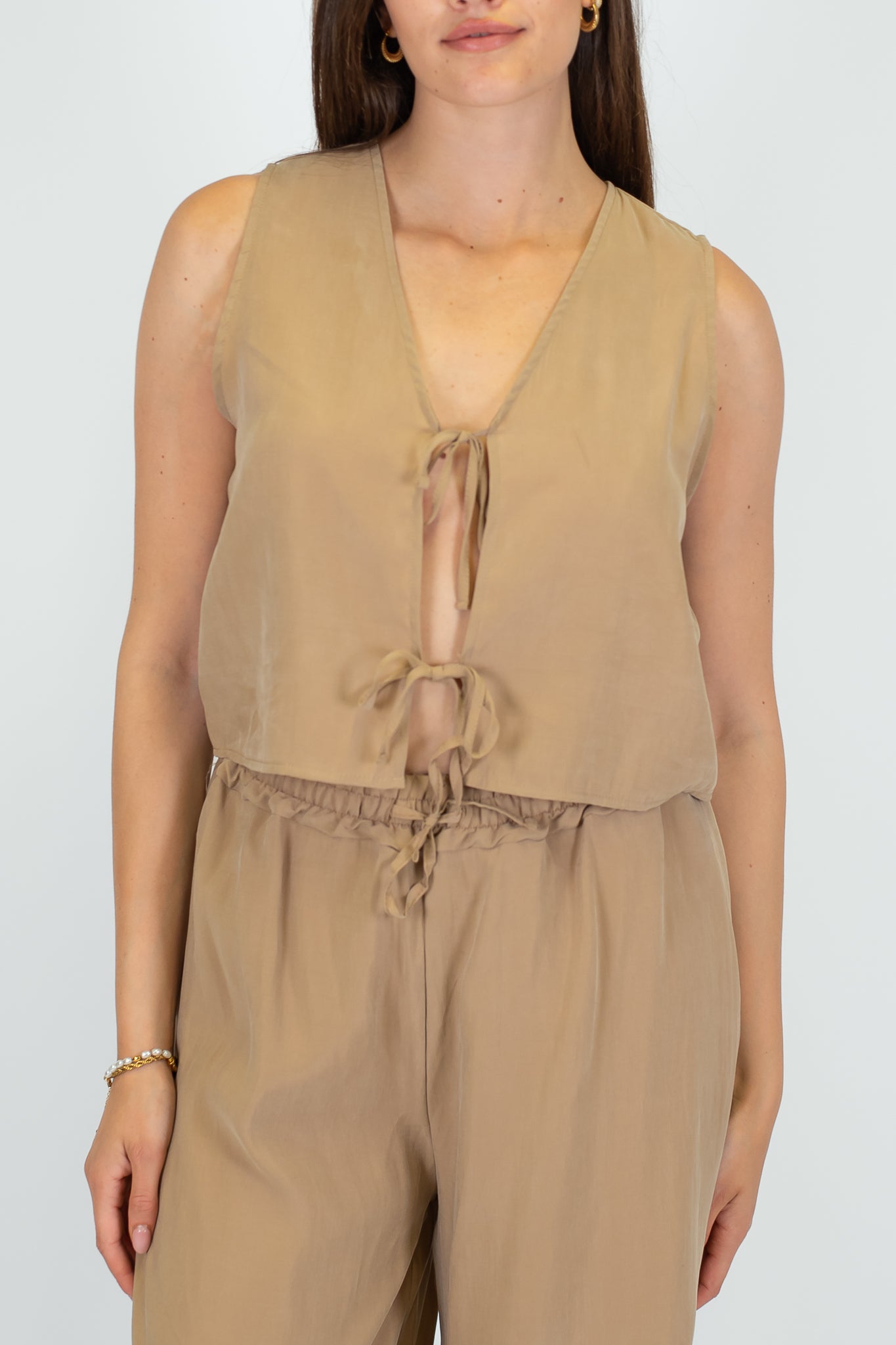 Haveone - Coordinato Gilet con lacci e pantalone palazzo in cupro