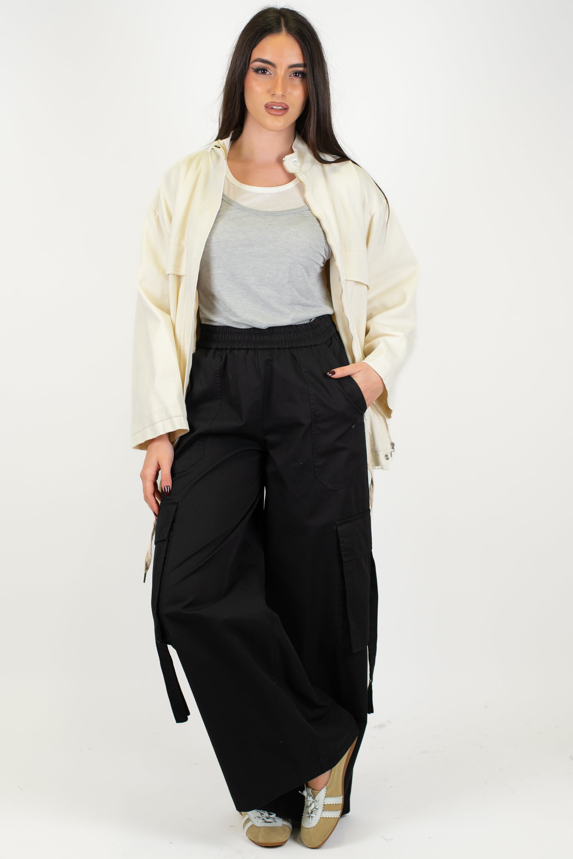 Motel - Pantalone cargo palazzo con elastico in vita