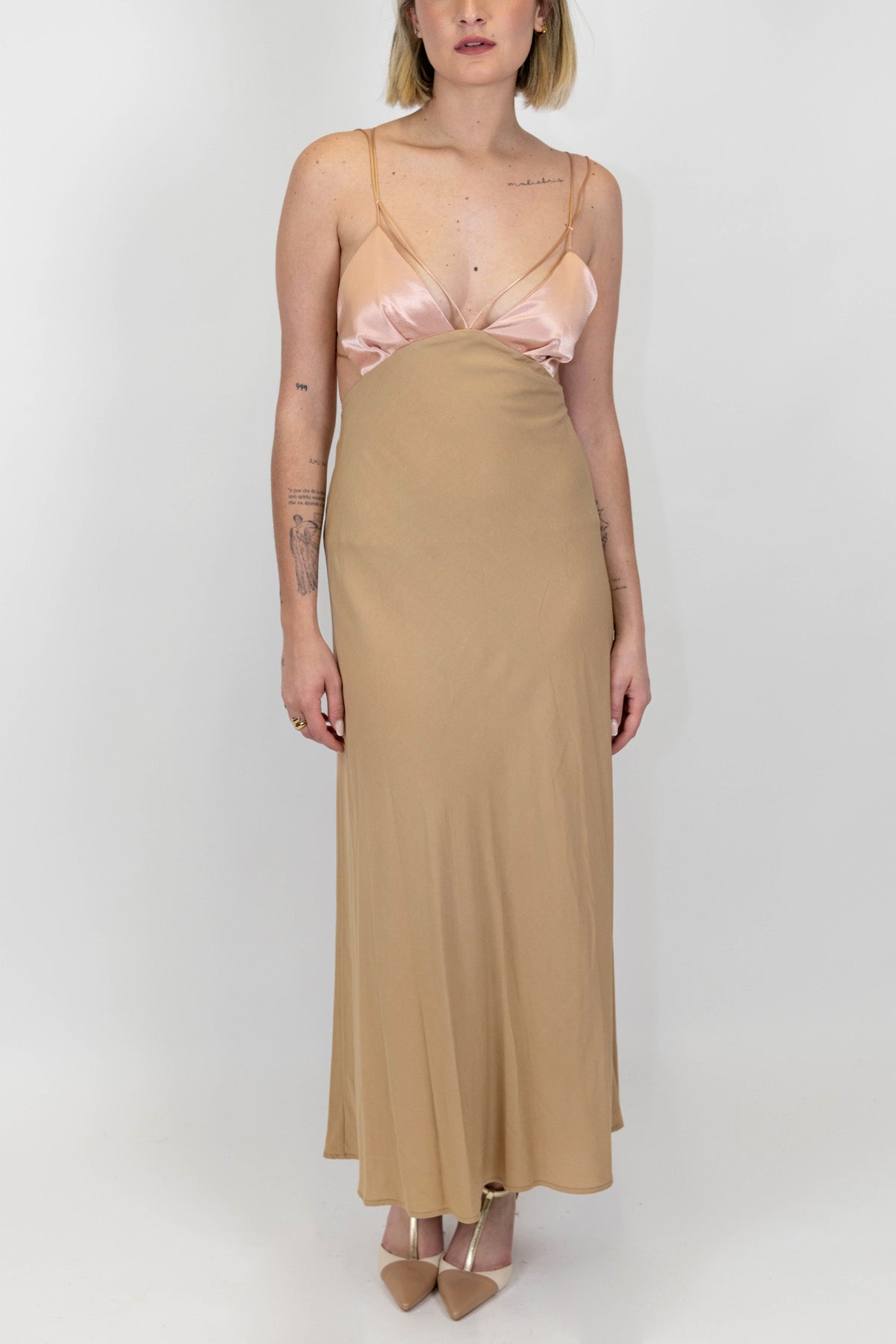 Dixie - Abito lungo in viscosa a contrasto con scollatura e chiusura ad incrocio sul retro