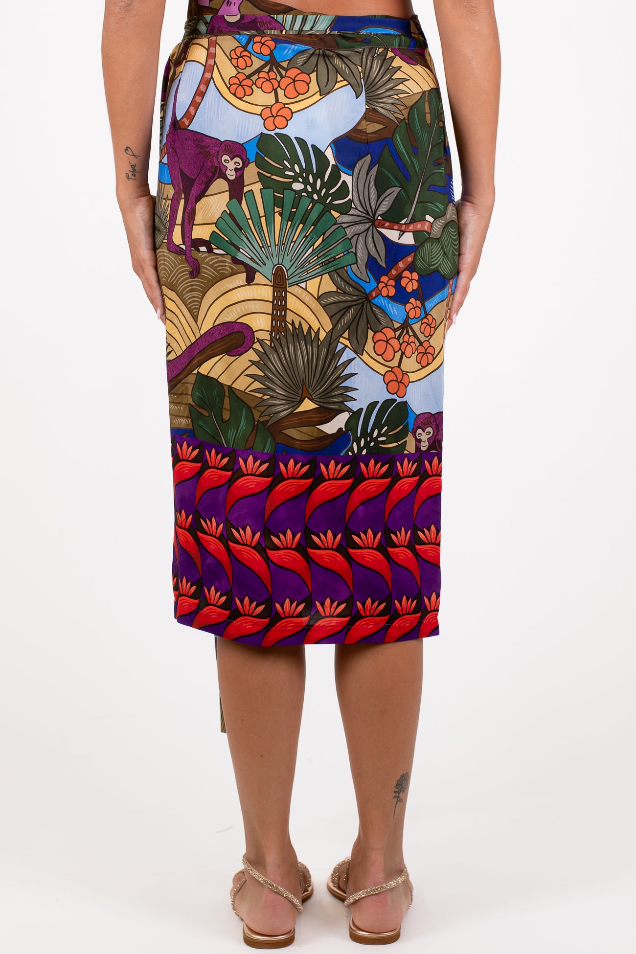 Dixie - Gonna pareo midi fantasia tropicale astratta in viscosa leggera