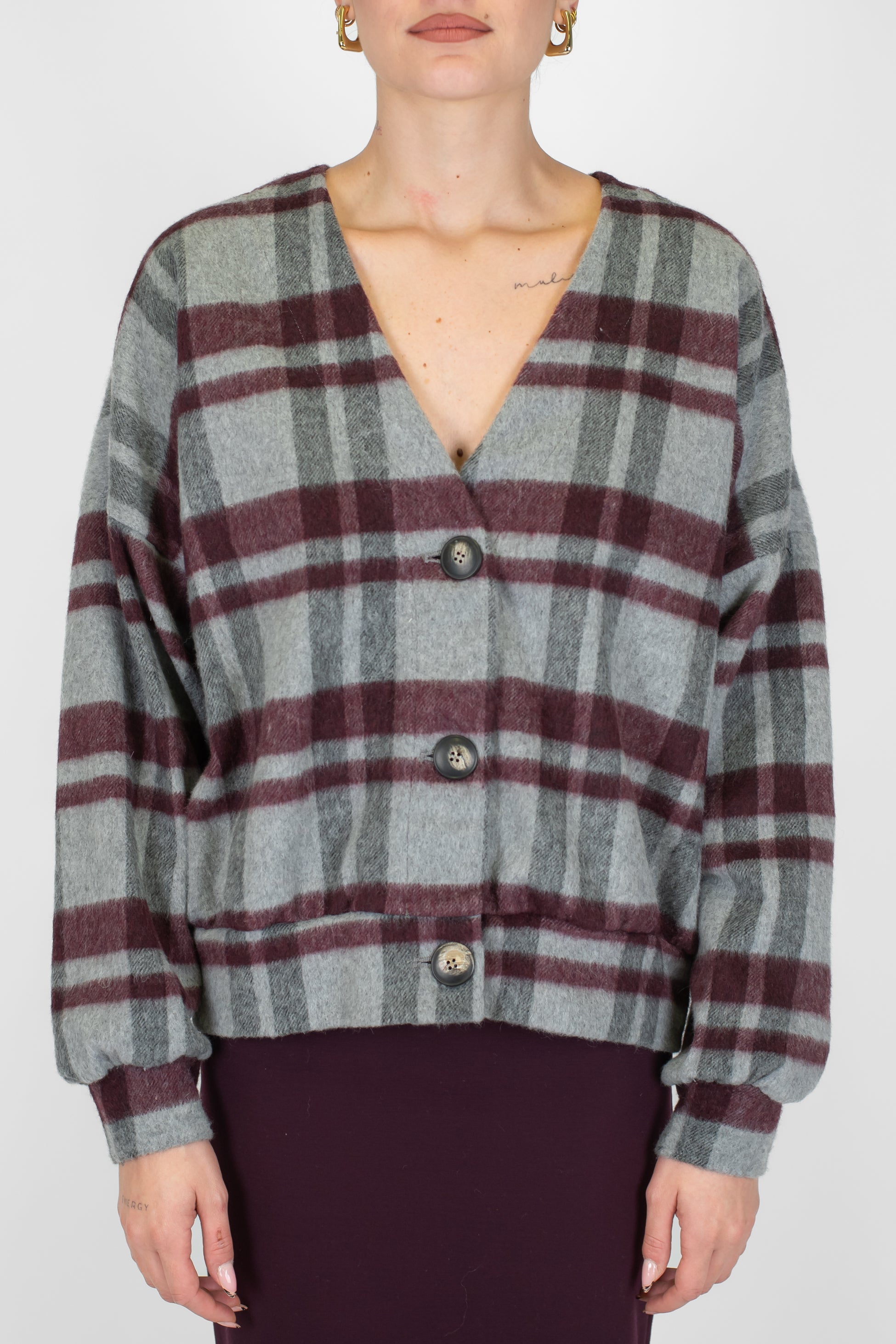 Haveone - Cardigan over fantasia check in misto lana