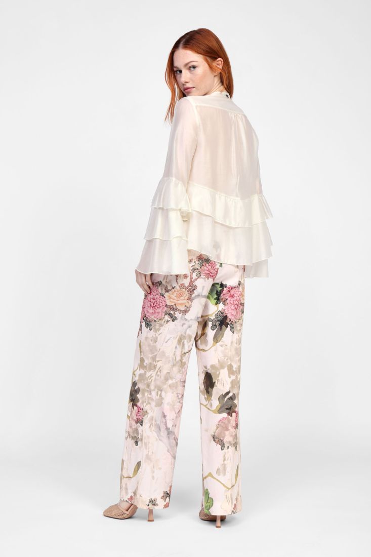 Dixie - Pantalone palazzo con elastico dietro in misto lino/viscosa