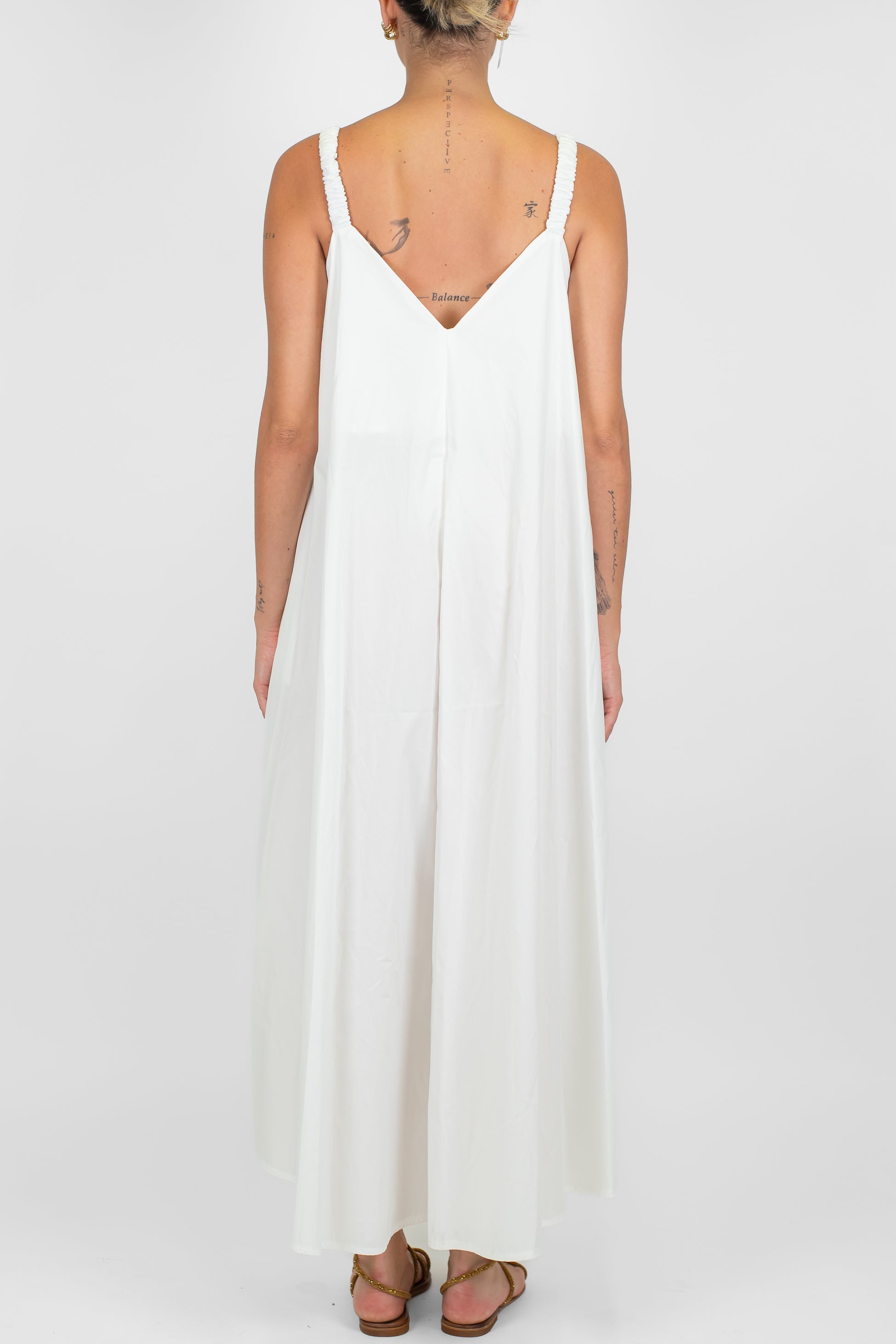 Motel - Abito lungo in cotone con spallina arricciata