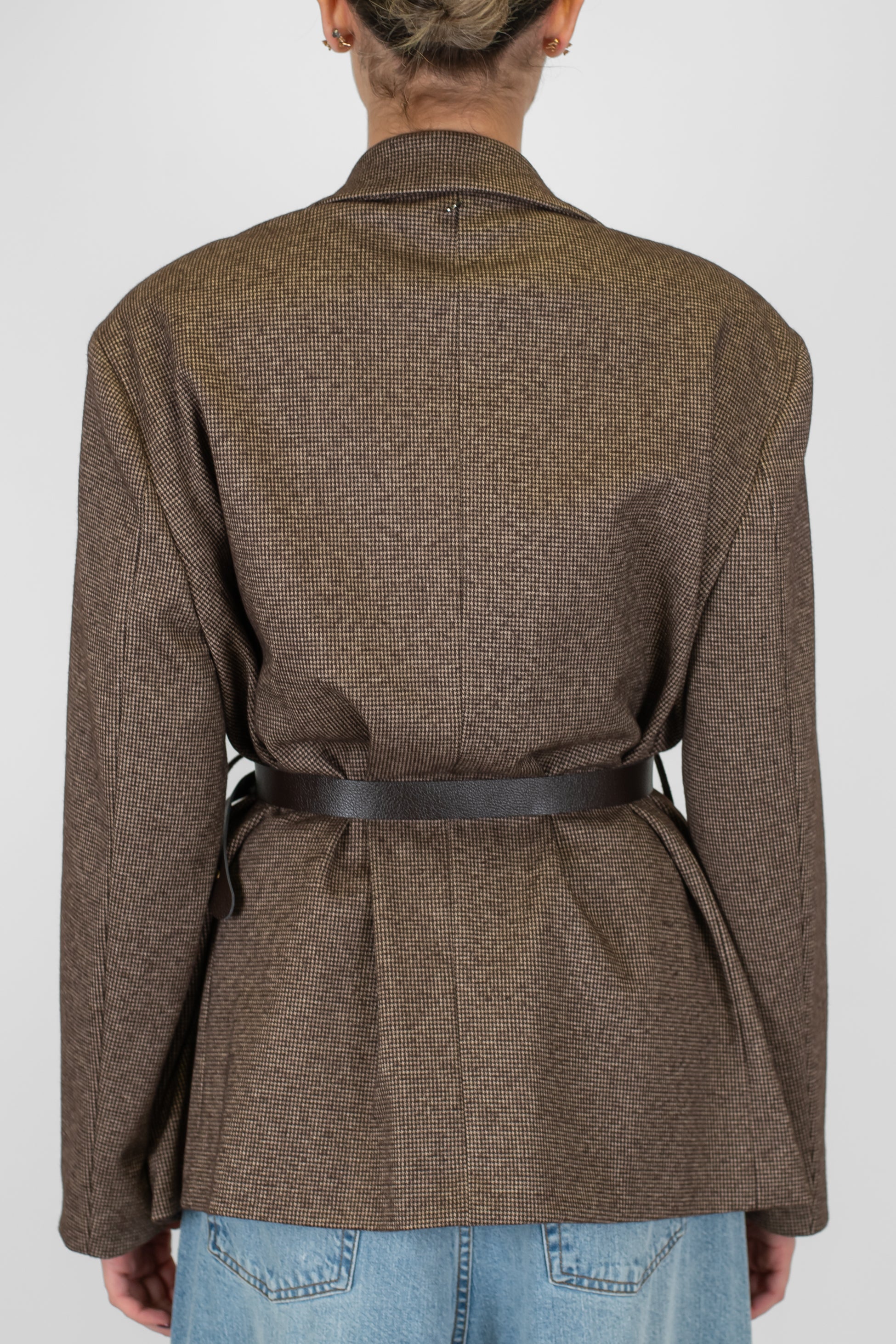 Dixie - Giacca monopetto fantasia quadretti con spalline, spille gioiello e cintura in vita