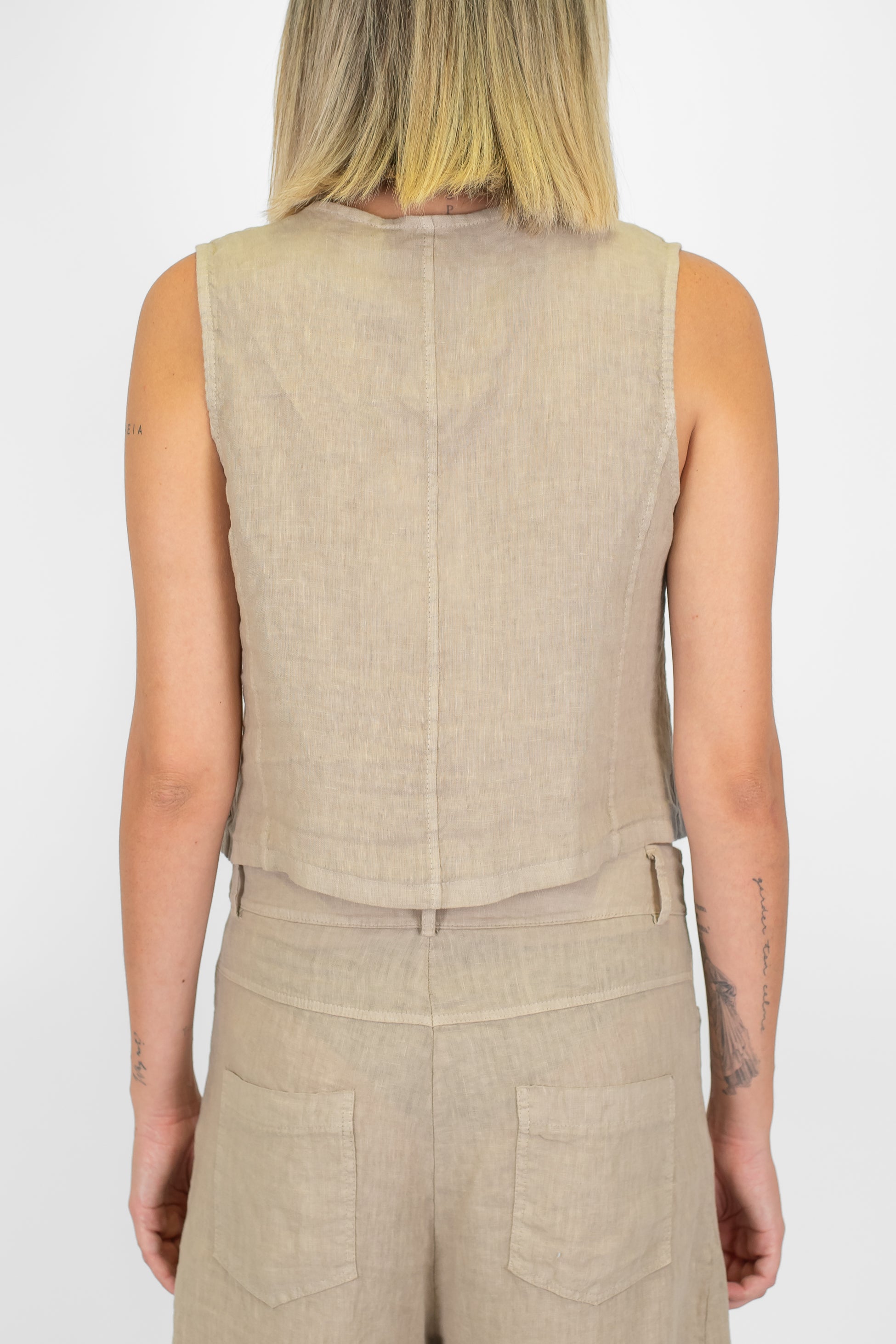 Haveone - Gilet in puro lino con chiusura a quattro bottoni