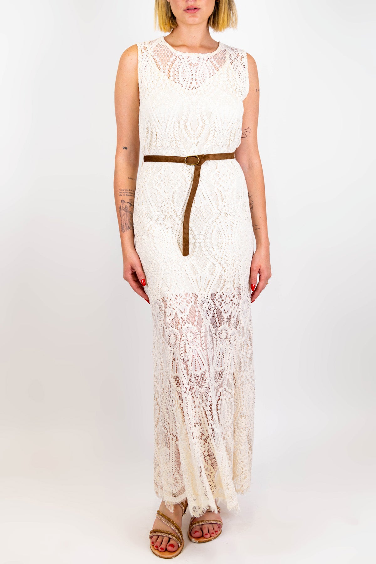 Tensione in - Abito lungo giromaniche in crochet