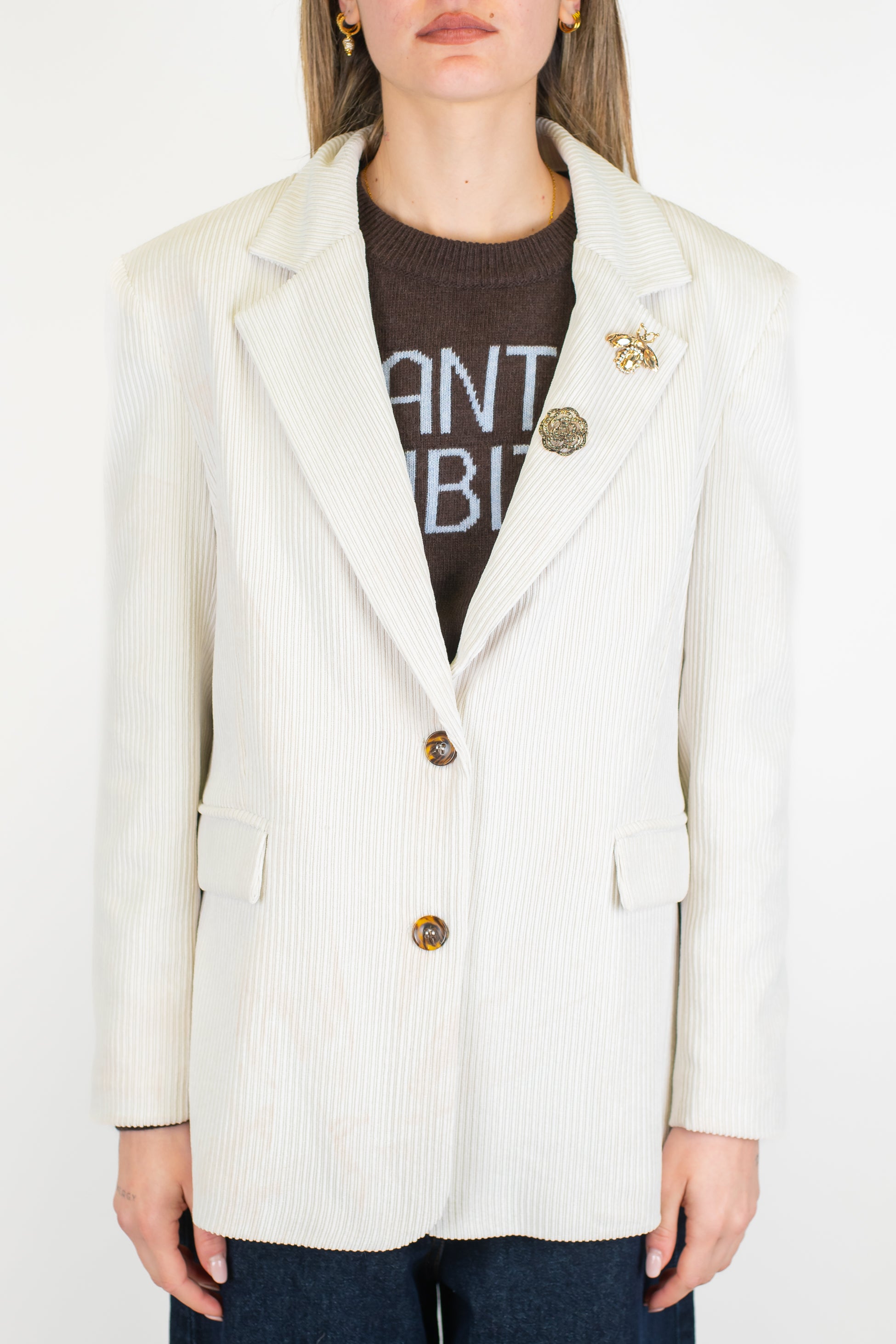 Motel - Giacca monopetto in velluto a coste con spille sul rever