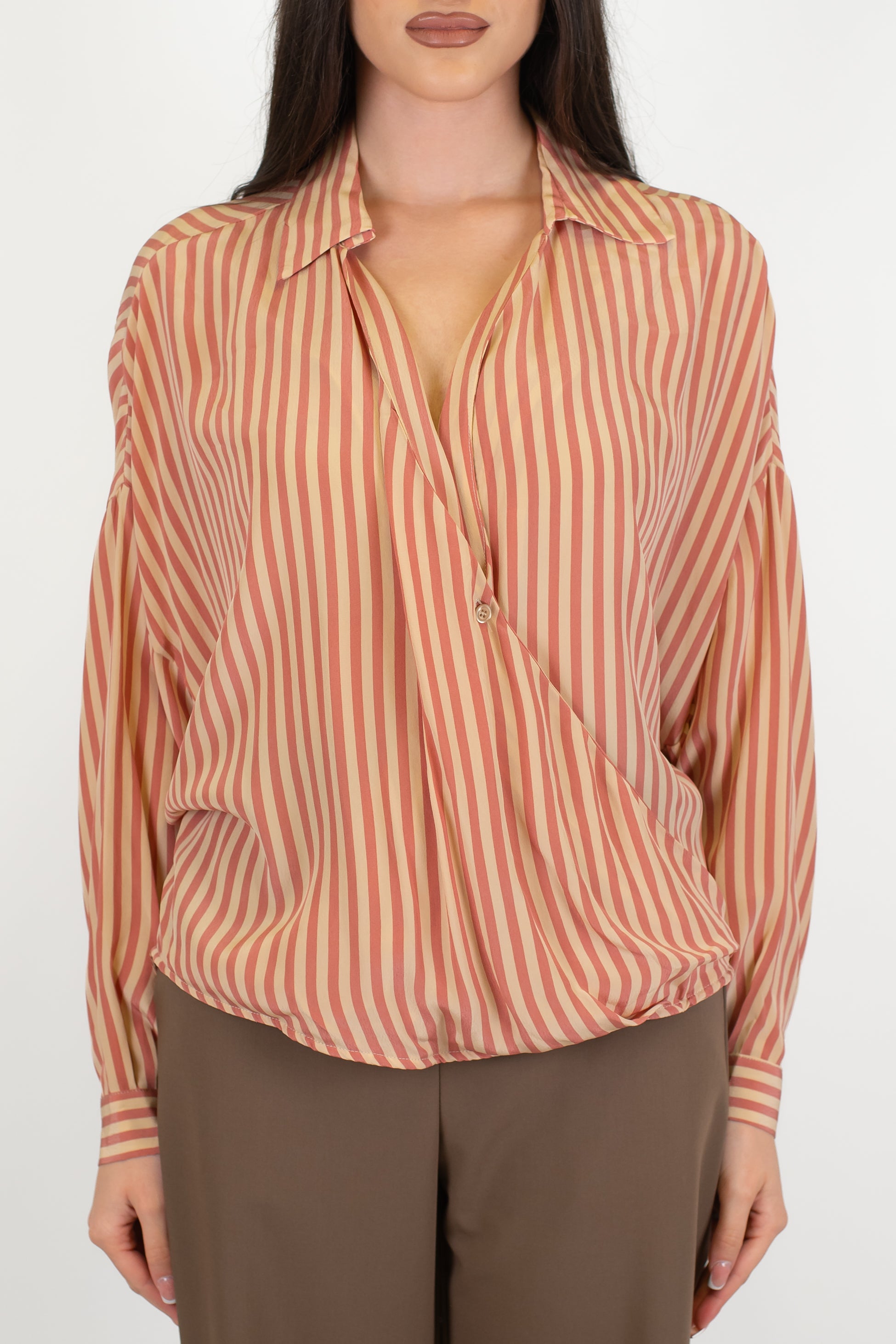 Dixie - Camicia fantasia a righe in viscosa a portafoglio con bottone