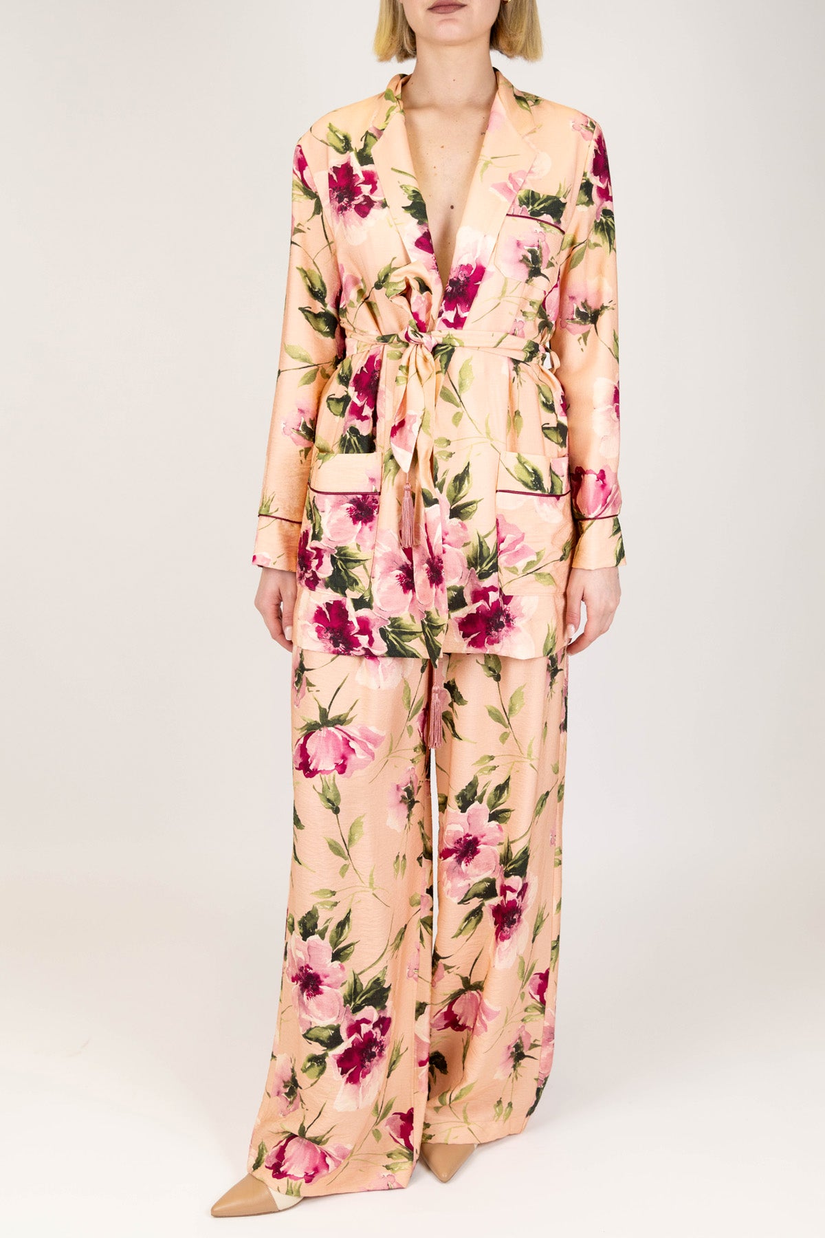 Dixie - Pantalone palazzo fantasia floreale in viscosa con elastico in vita