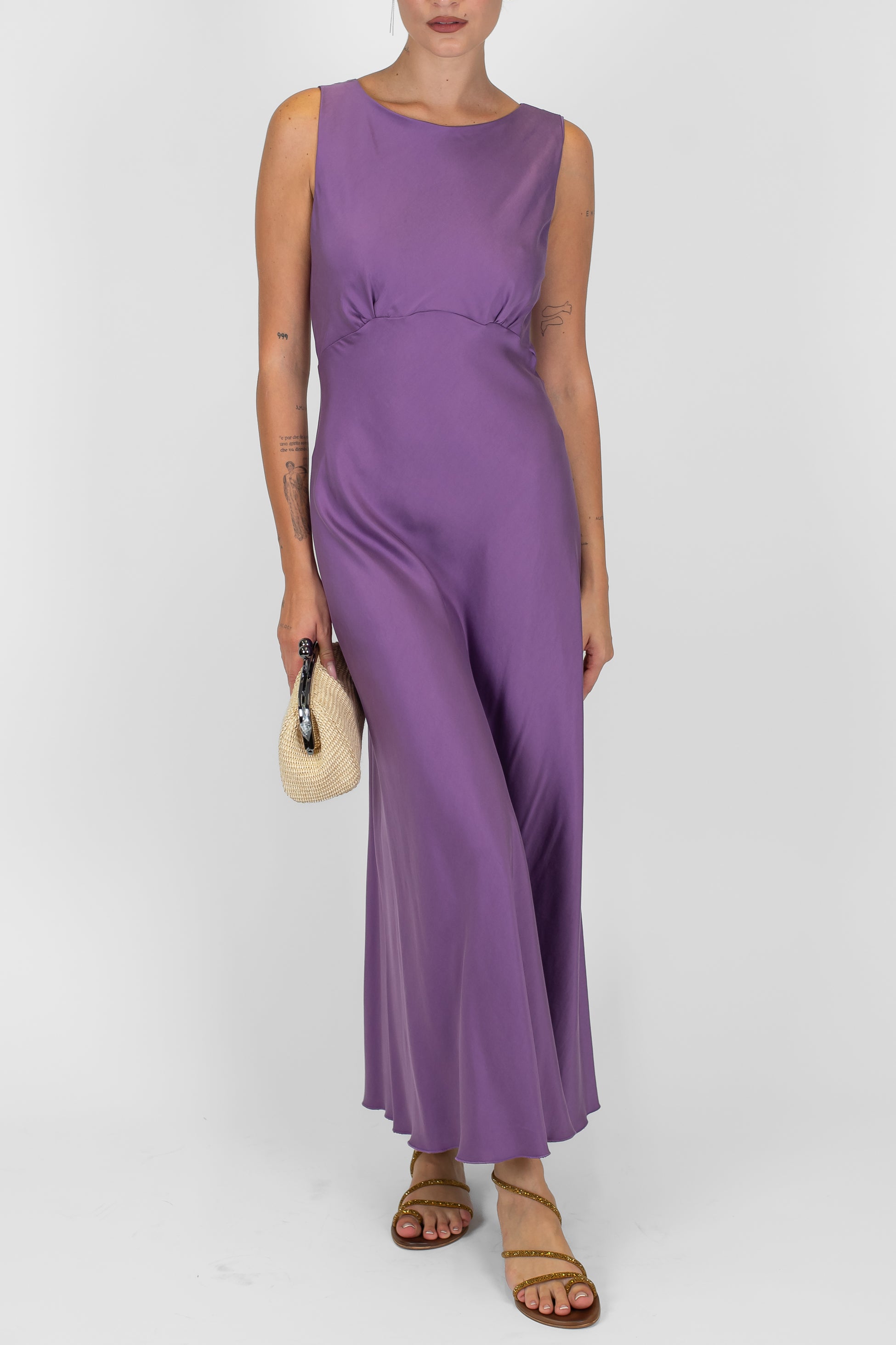 Dixie - Abito lungo giromaniche in lyocell con scollo a V sul retro