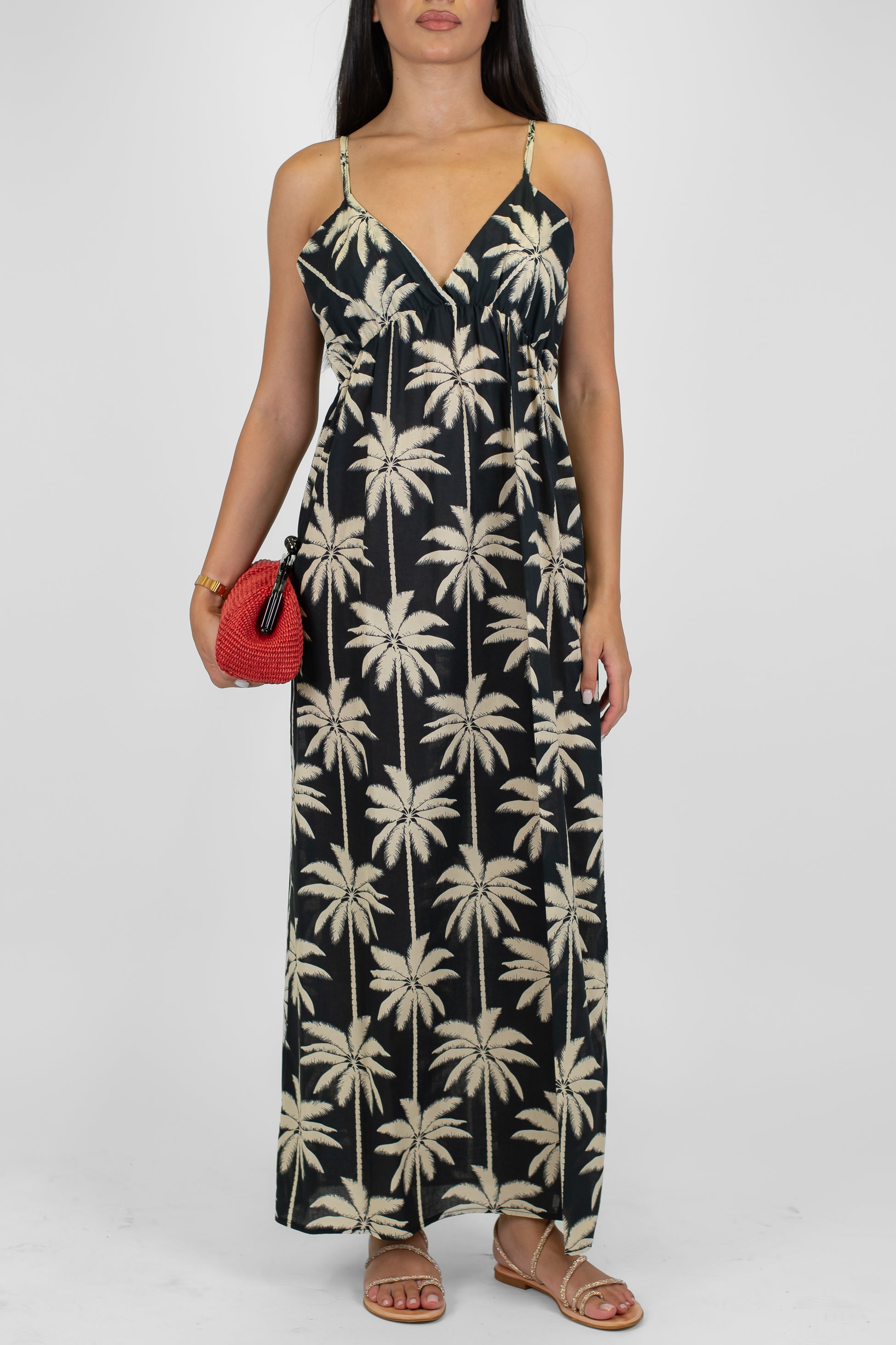 Dixie - Abito lungo in cotone fantasia palme