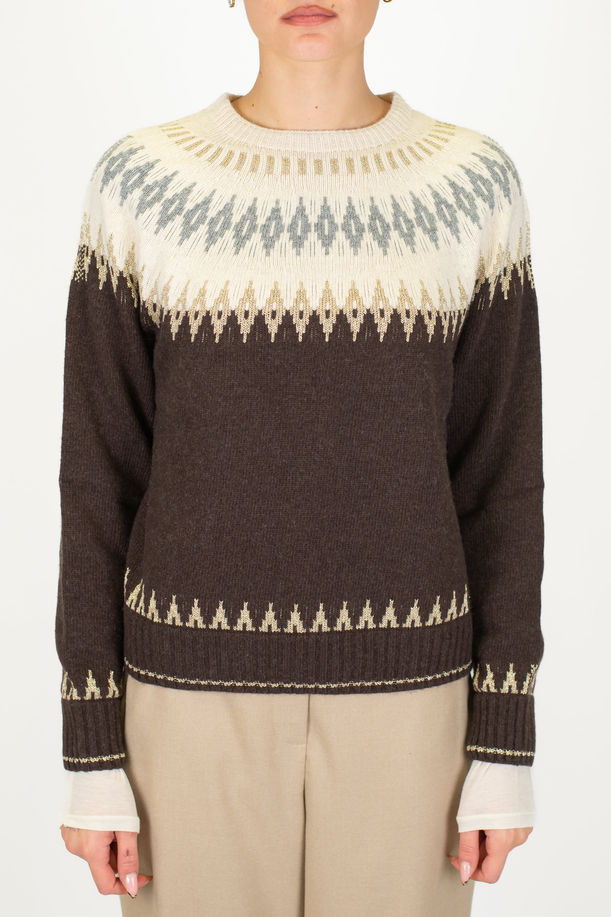 Tensione in - Maglia fantasia jacquard in misto lana e chashmere