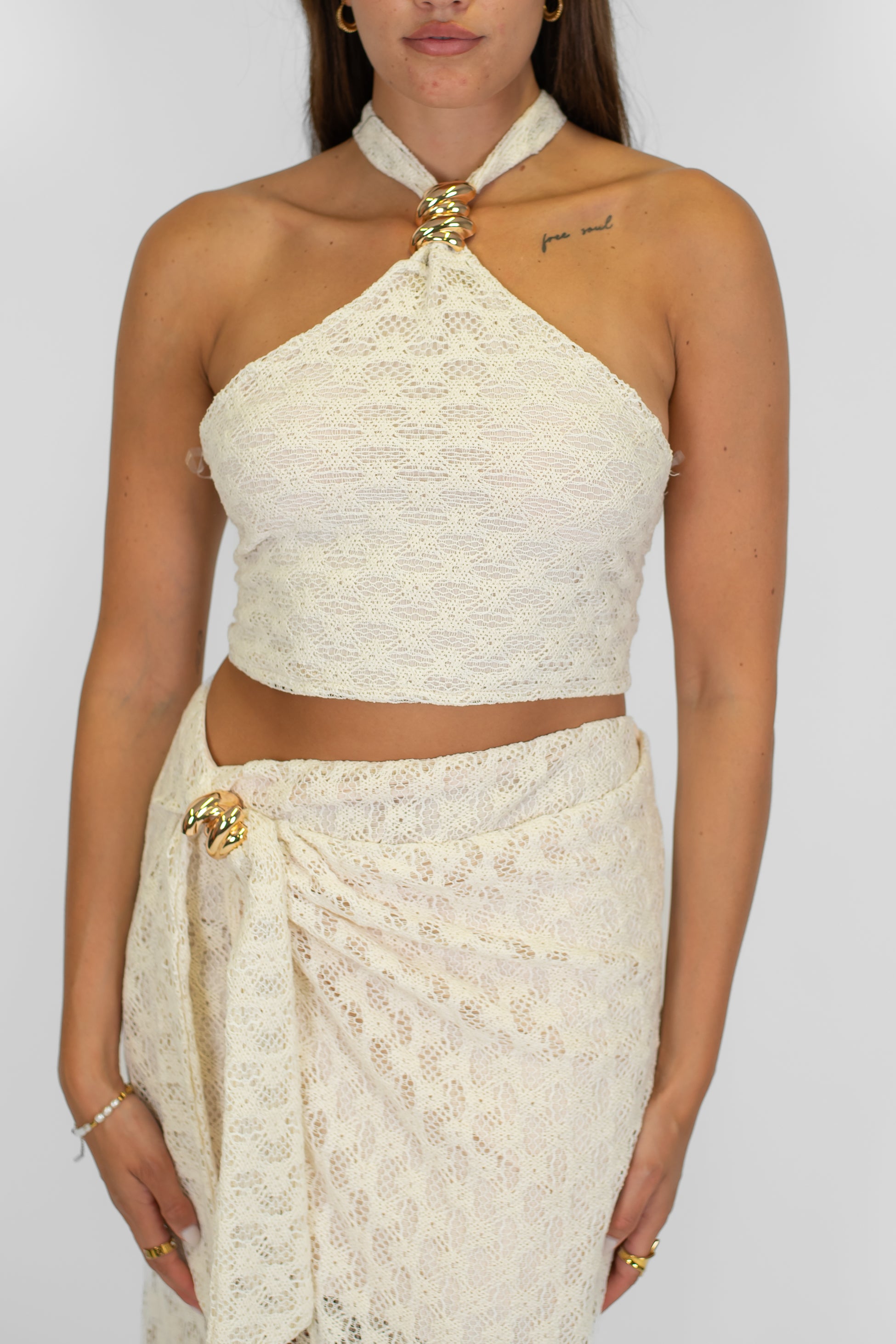 Haveone - Top fazzoletto scollato dietro con accessorio