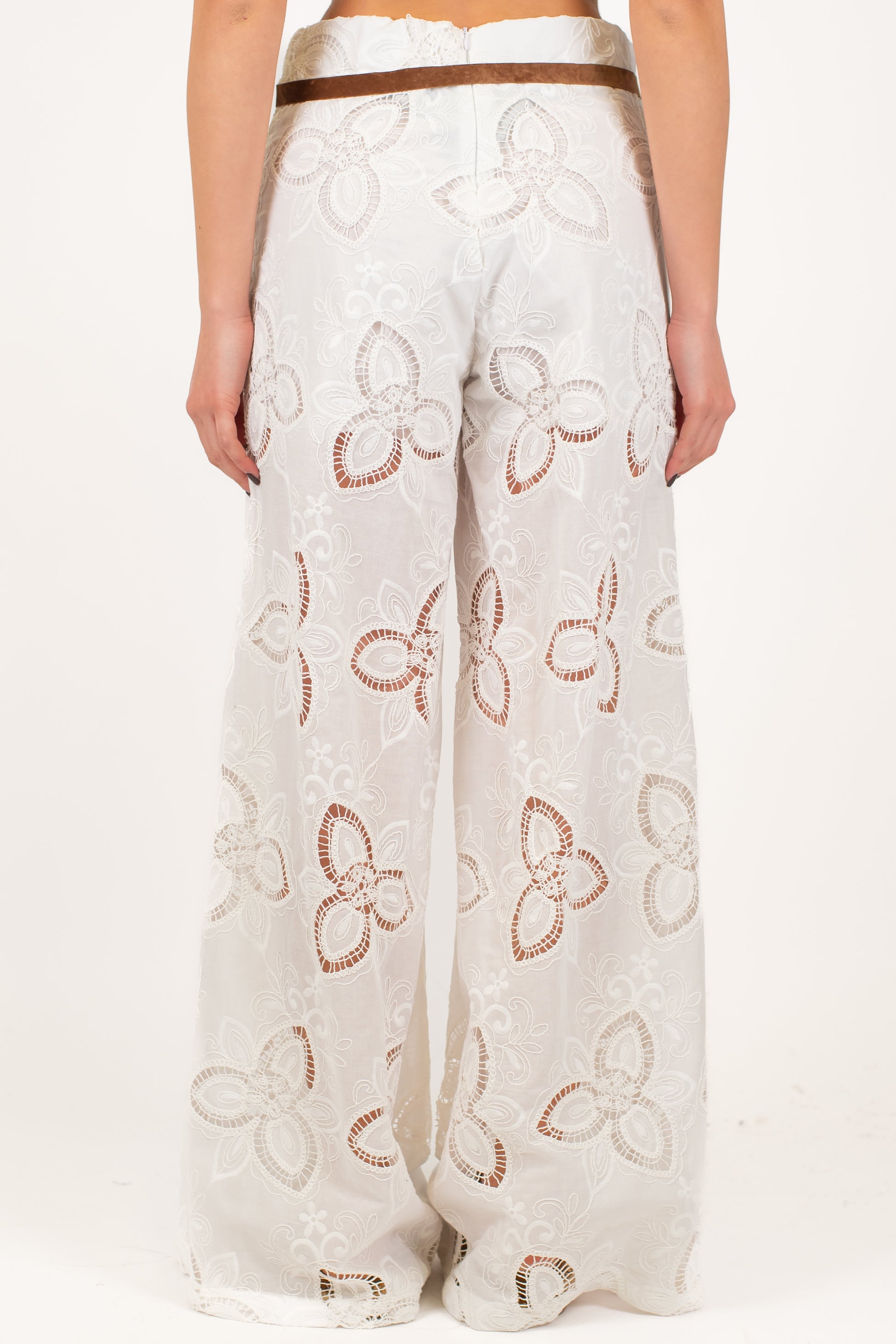 Motel - Patalone palazzo con ricami in pizzo sangallo