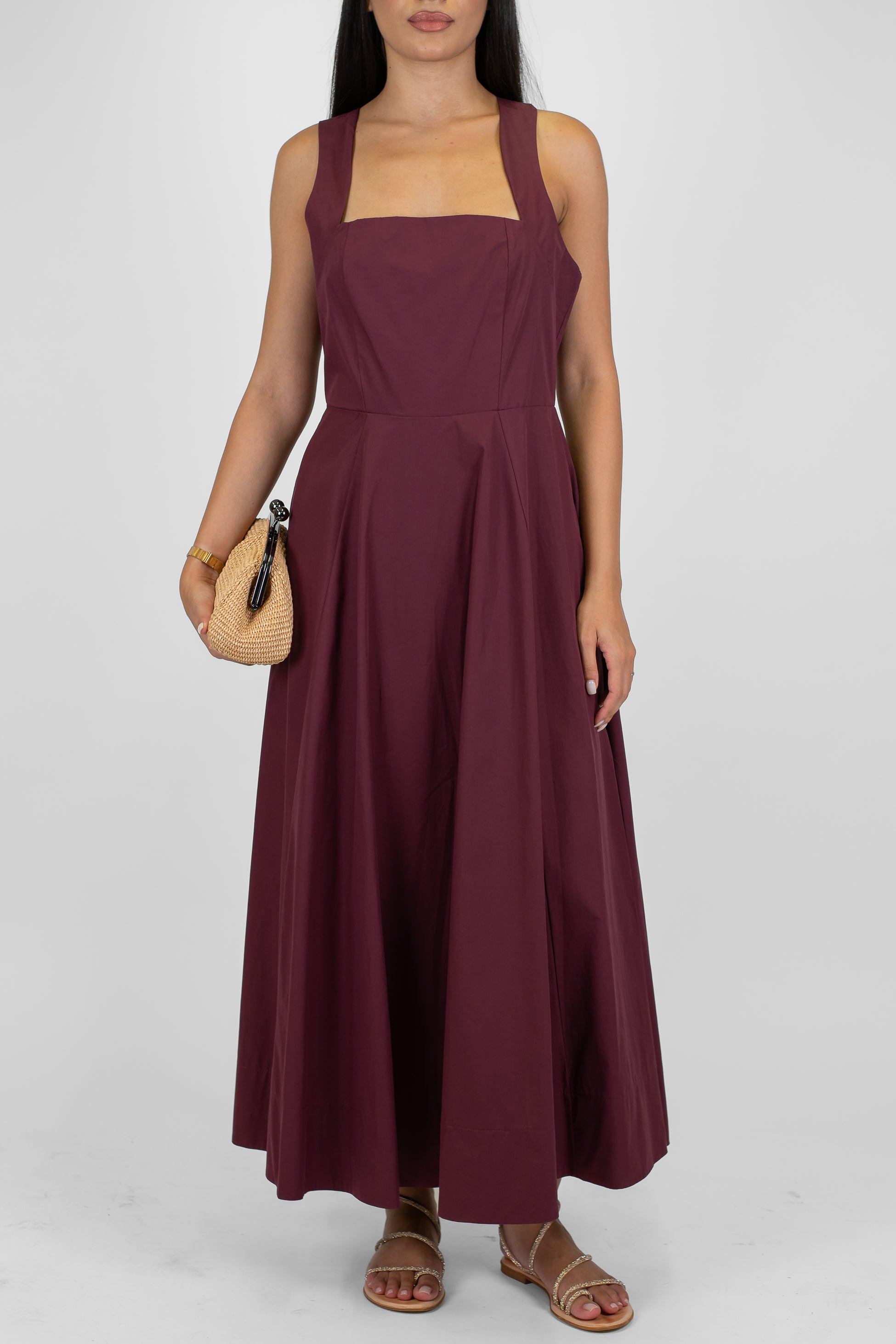 Dixie - Abito lungo in tela paracadute con scollo quadro e bretelle a fascia ad inrocio sul retro