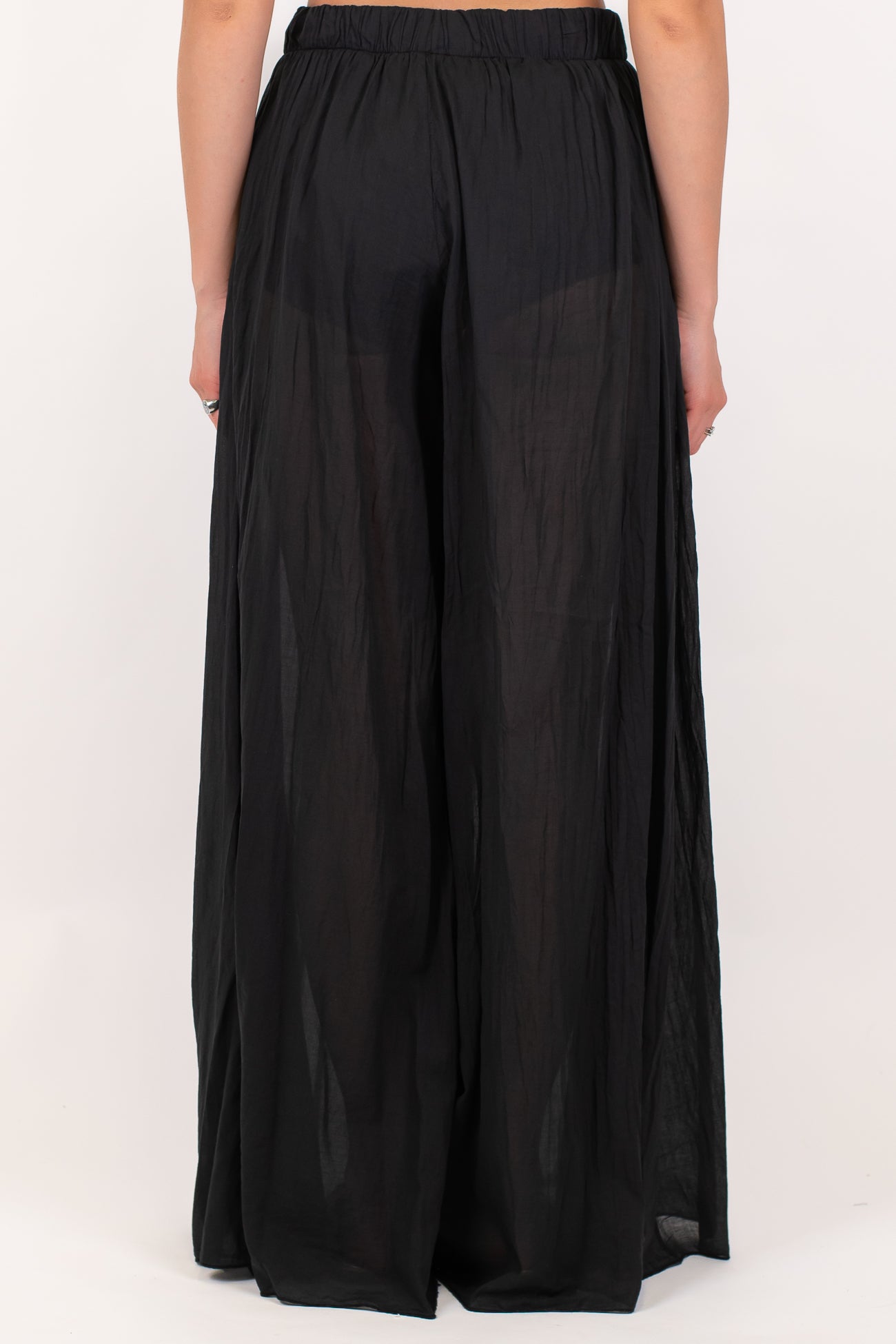 Dixie - Pantalone palazzo in mussola di cotone con coulotte ed elastico in vita