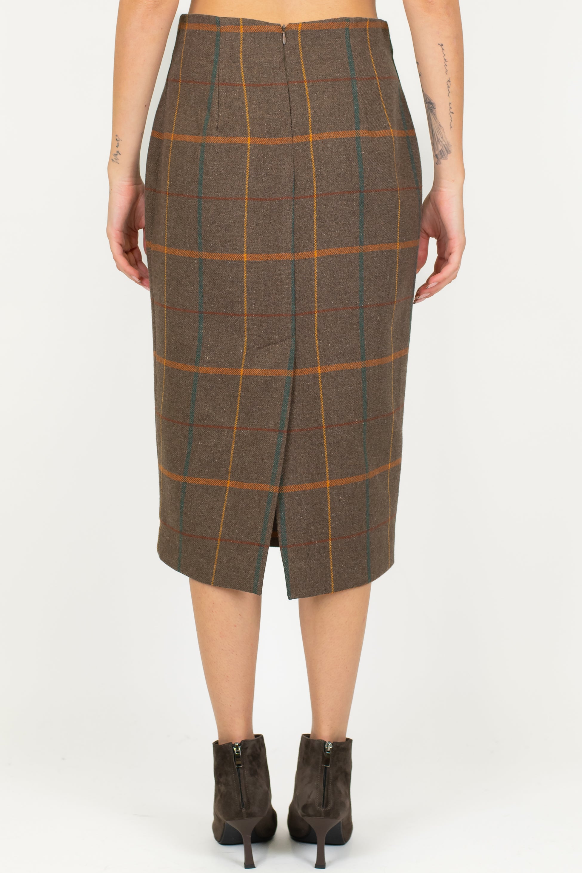 Tensione in - Gonna tubino fantasia check in misto lana