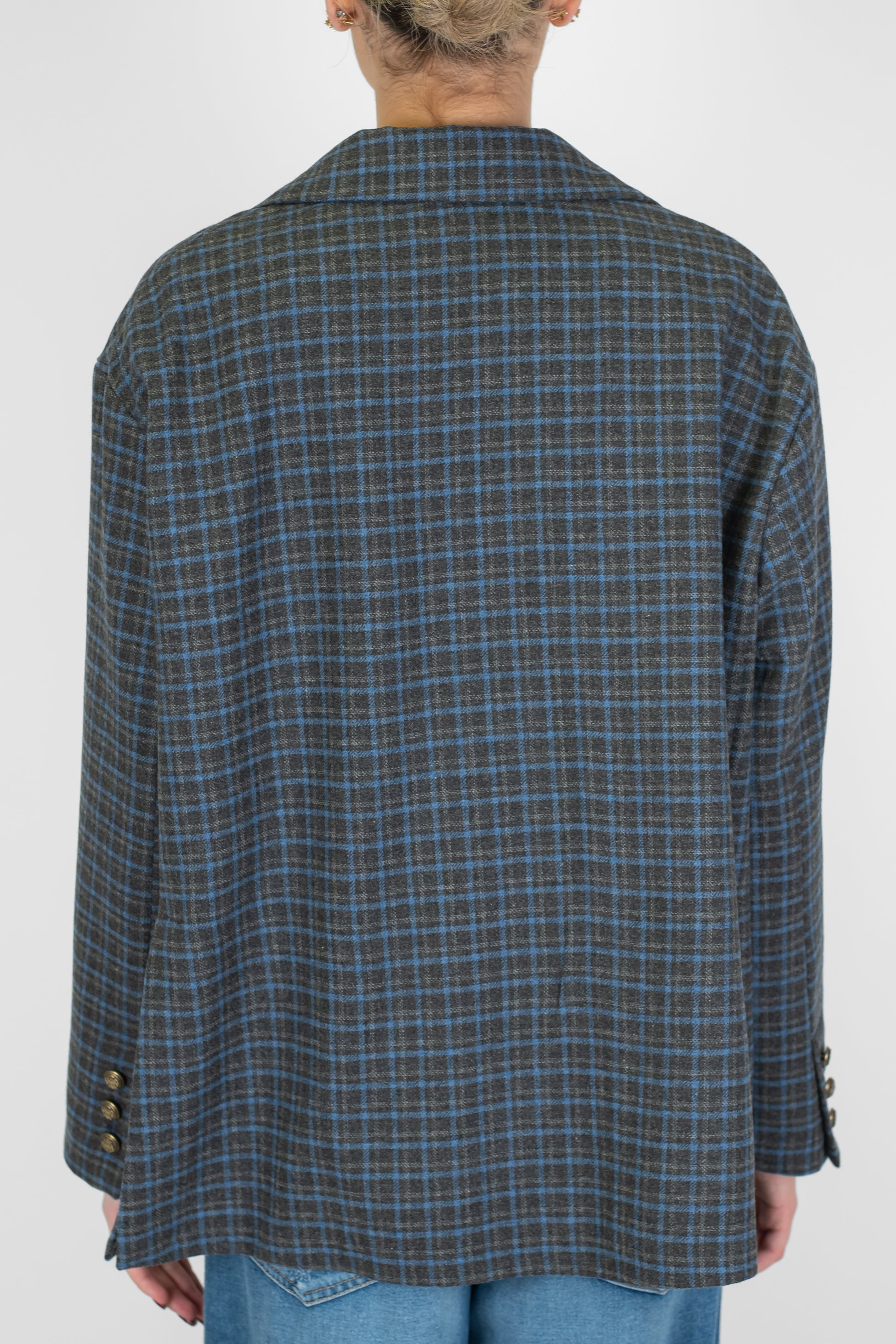 Tensione in - Giacca monopetto fantasia quadri in misto lana con spille