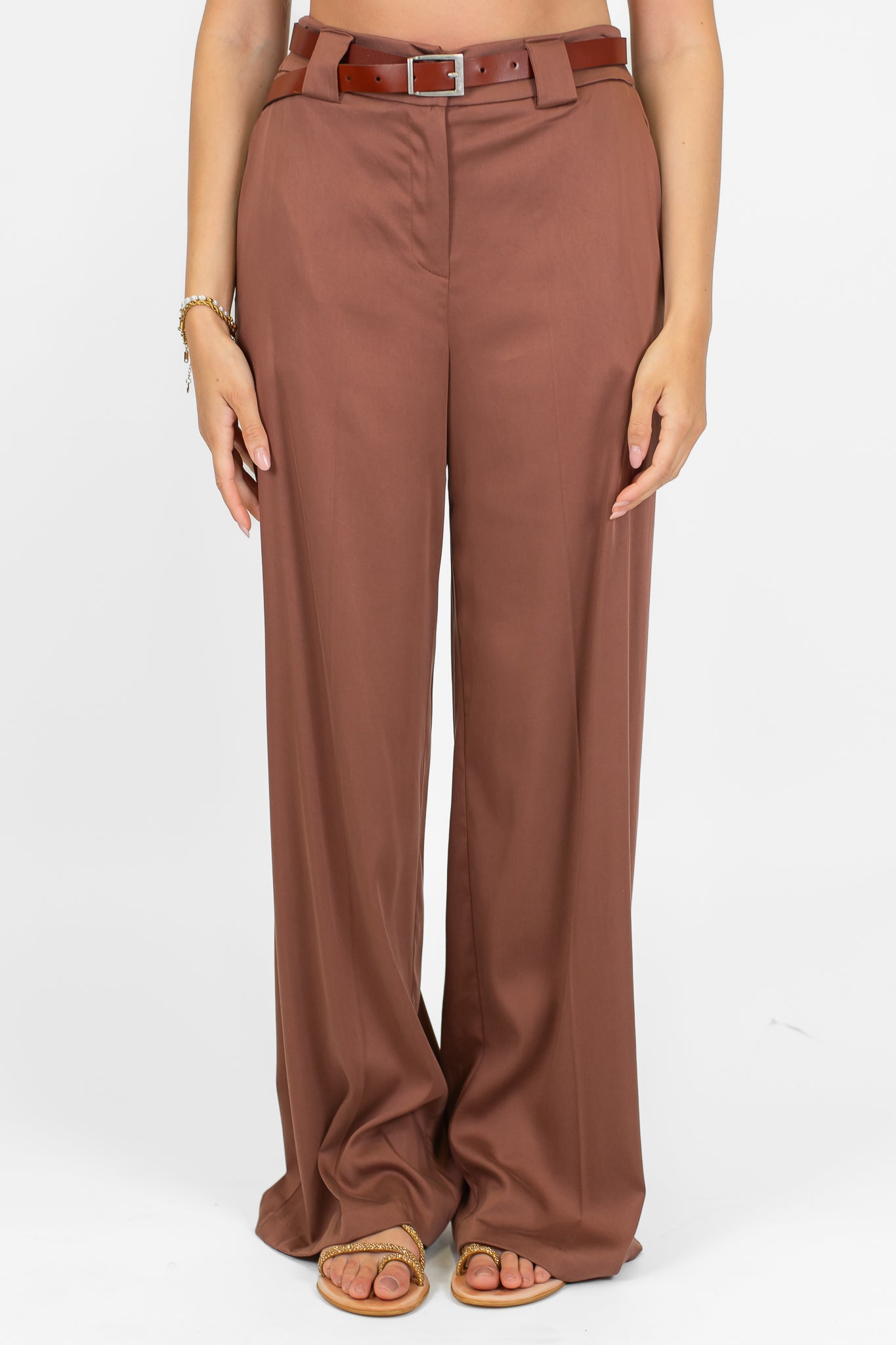 Tensione in - Pantalone palazzo in tencel con elastico sul retro