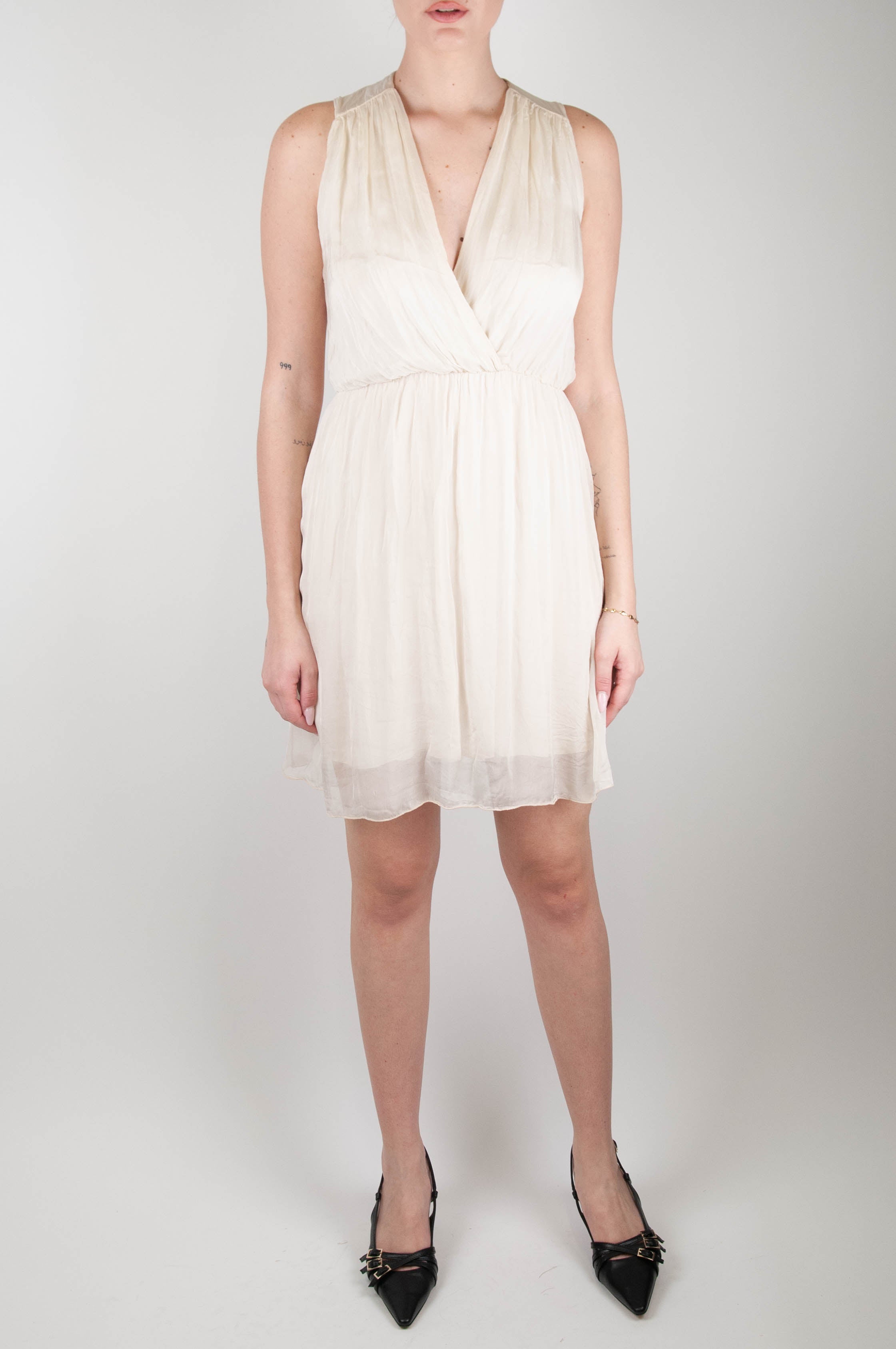 Haveone - Short silk blend dress with V-neck