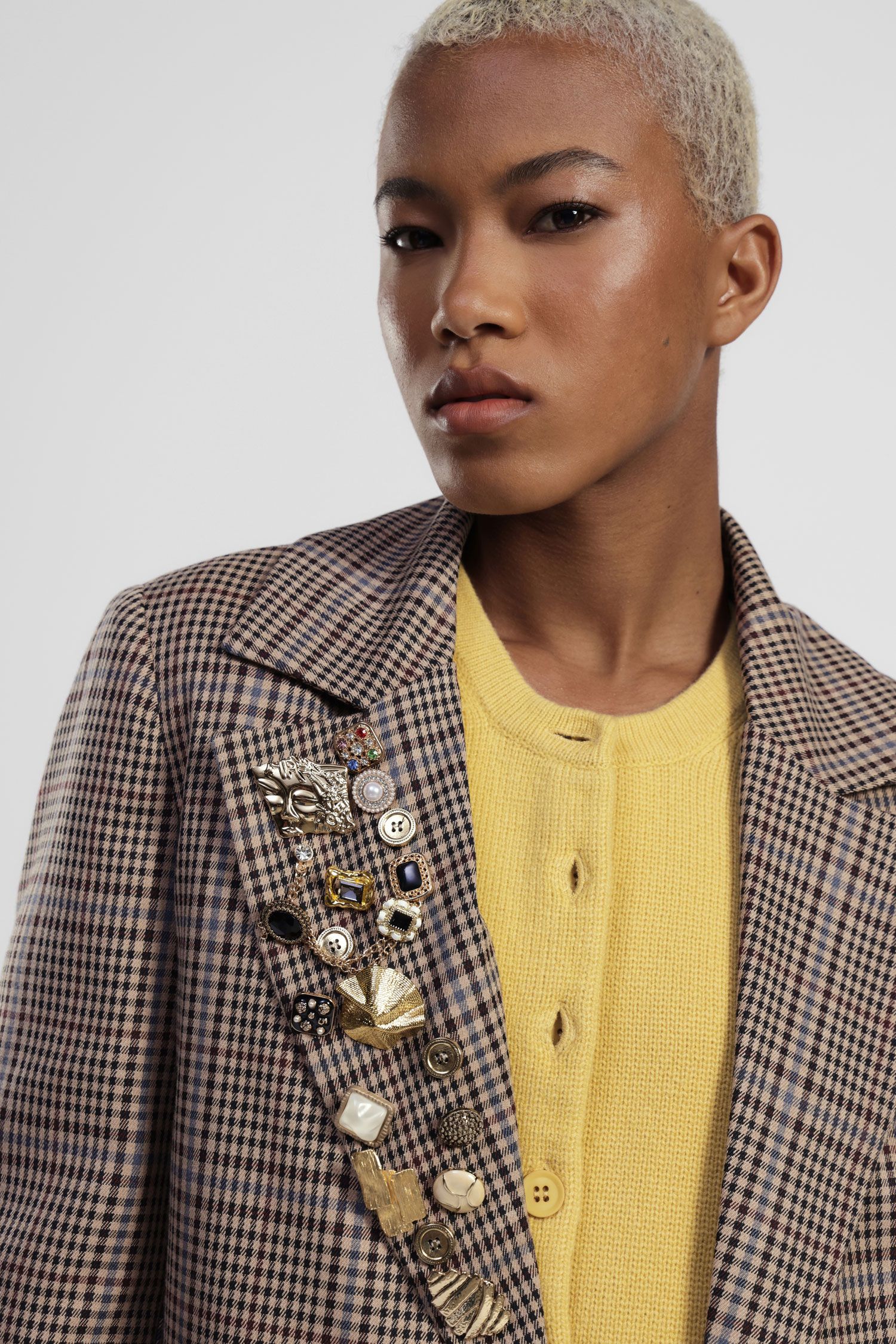 Dixie - Giacca fantasia check con spille gioiello