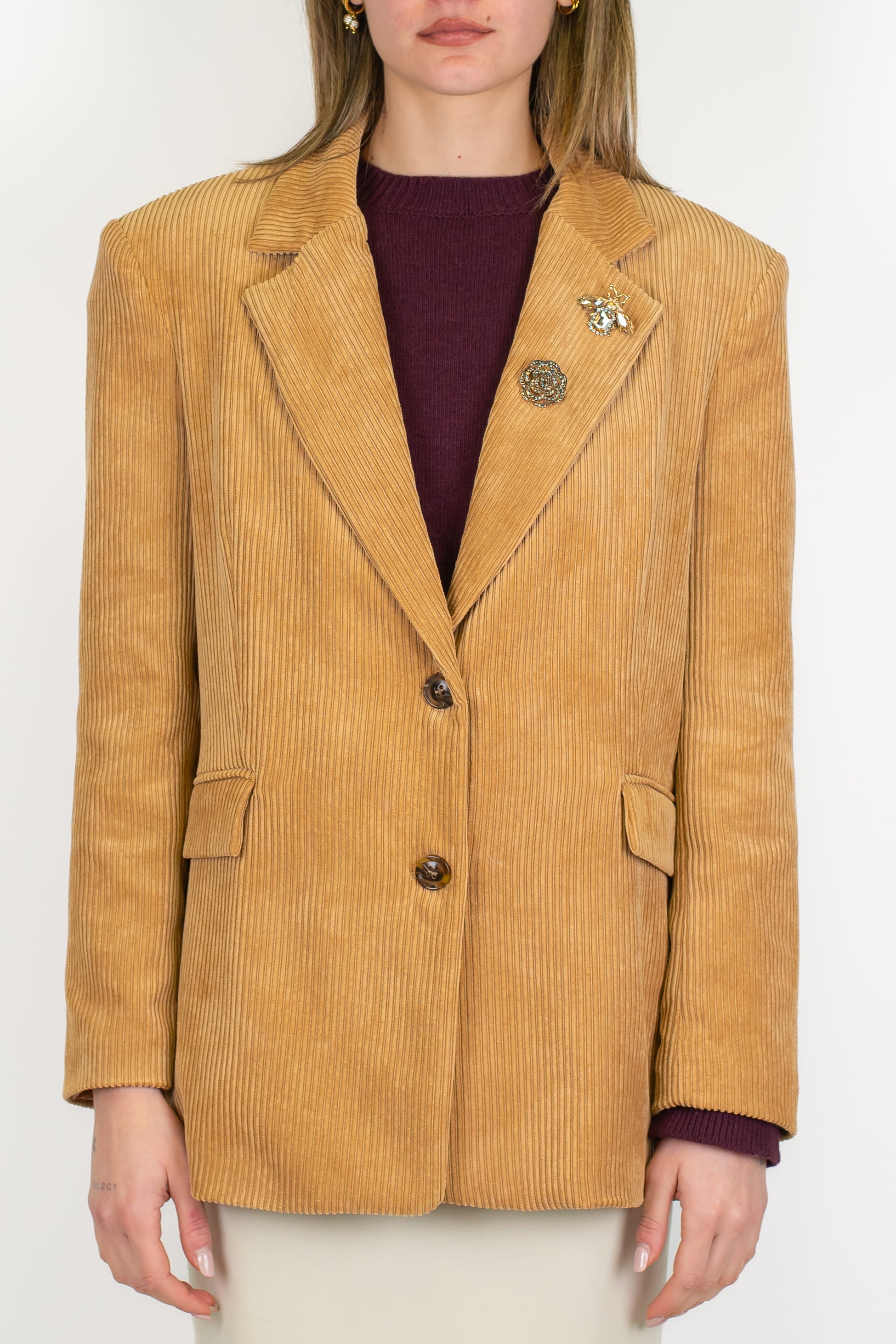 Motel - Giacca monopetto in velluto a coste con spille sul rever