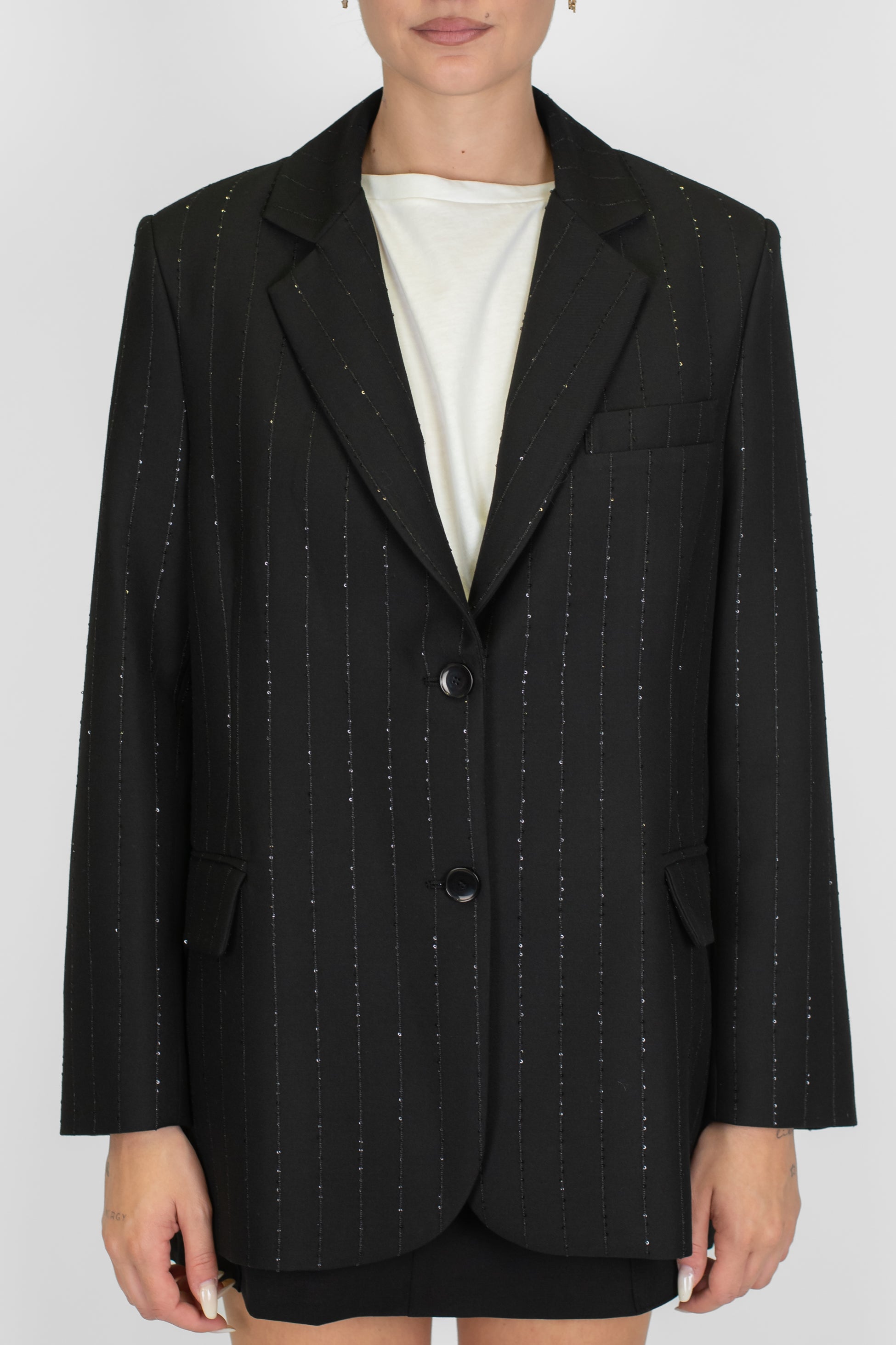 Tensione in - Giacca monopetto fantasia gessata con piallettes