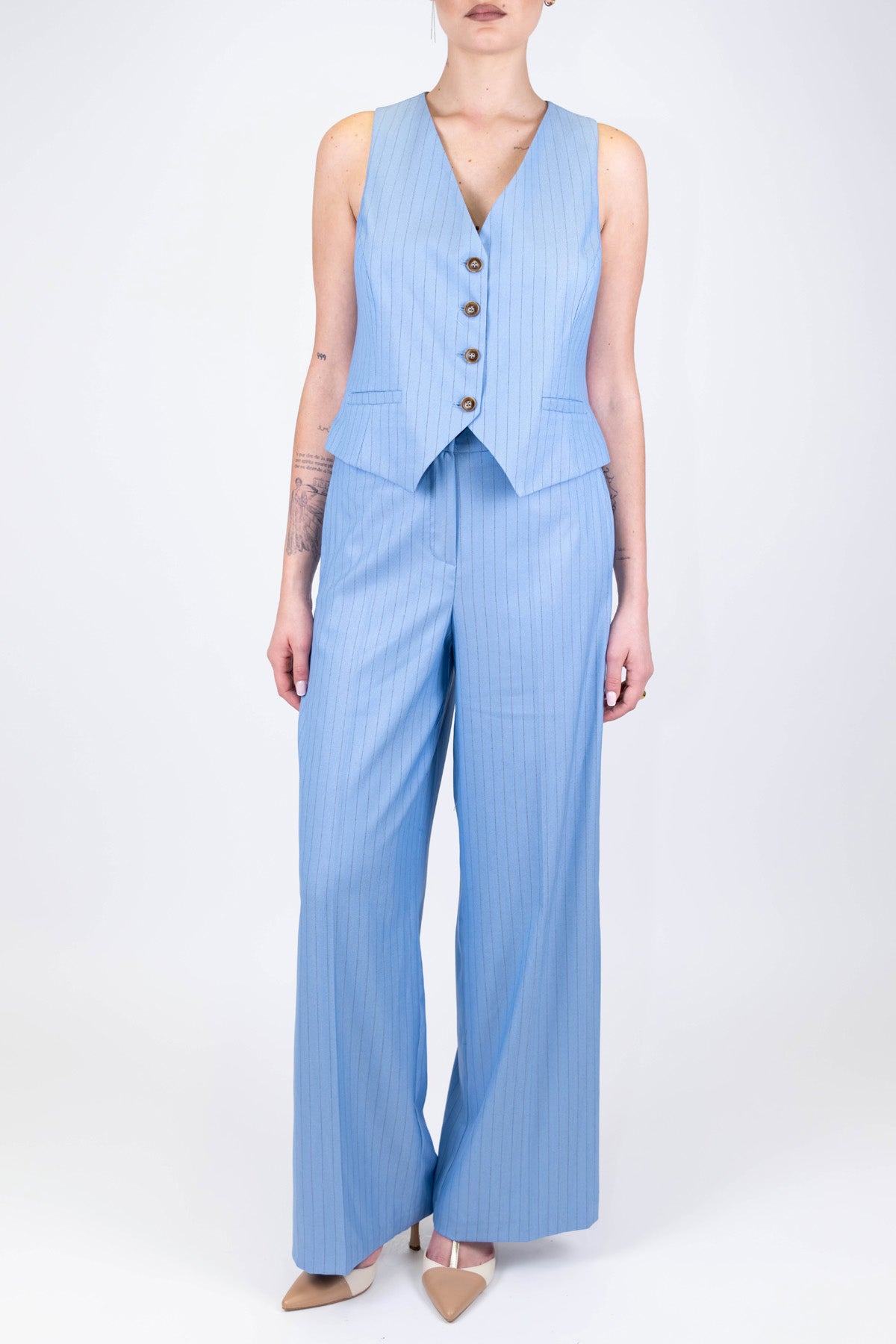 Tensione in - Coordinato gessato gilet e pantalone palazzo