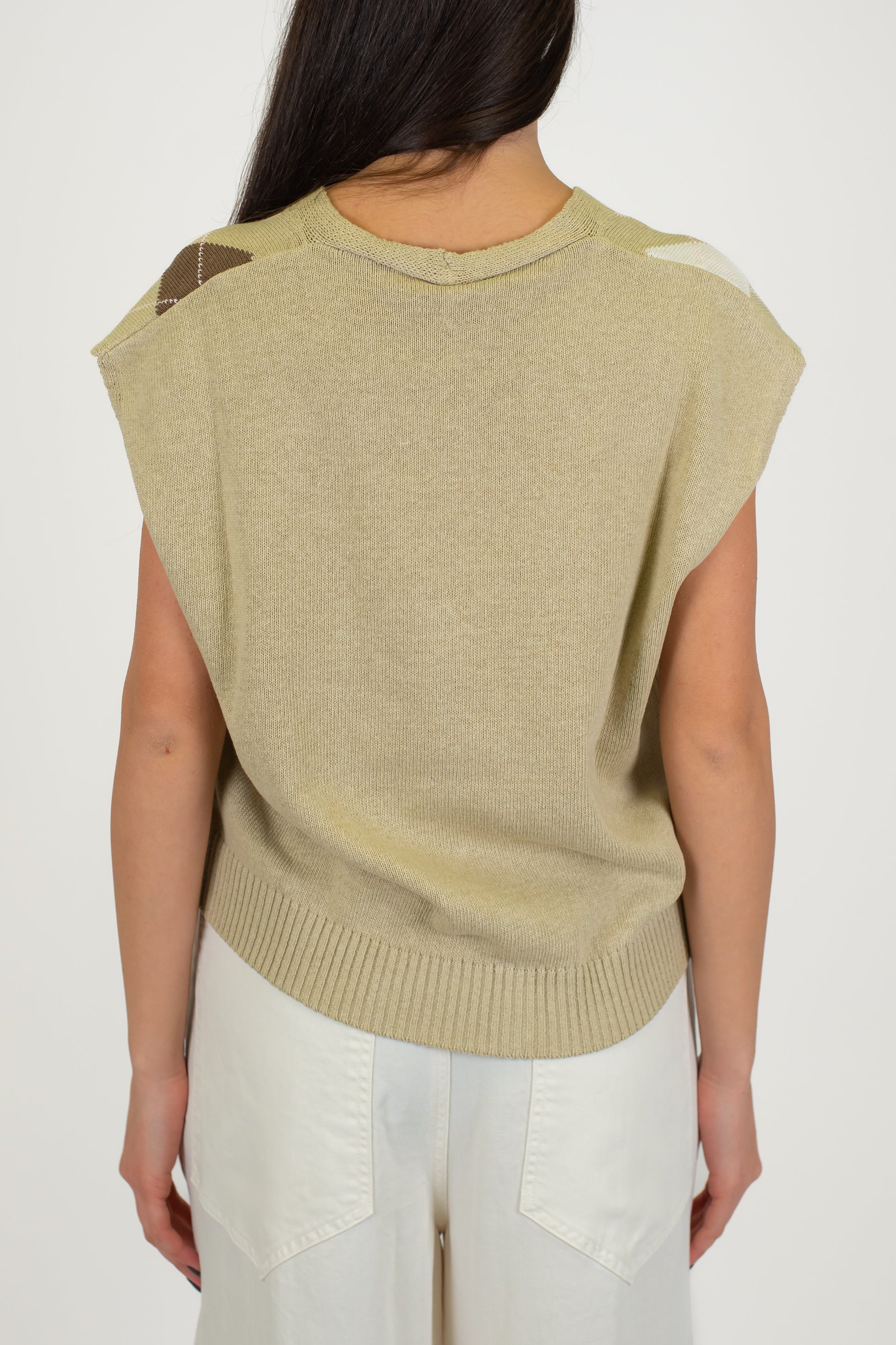 Tensione in - Gilet mezza manica in maglia fantasia rombi a contrasto