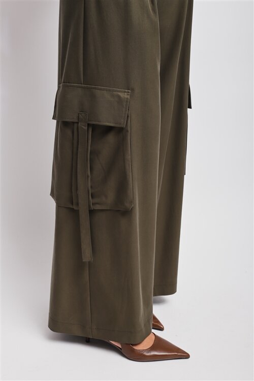 Maryley - Pantalone cargo palazzo in tencel